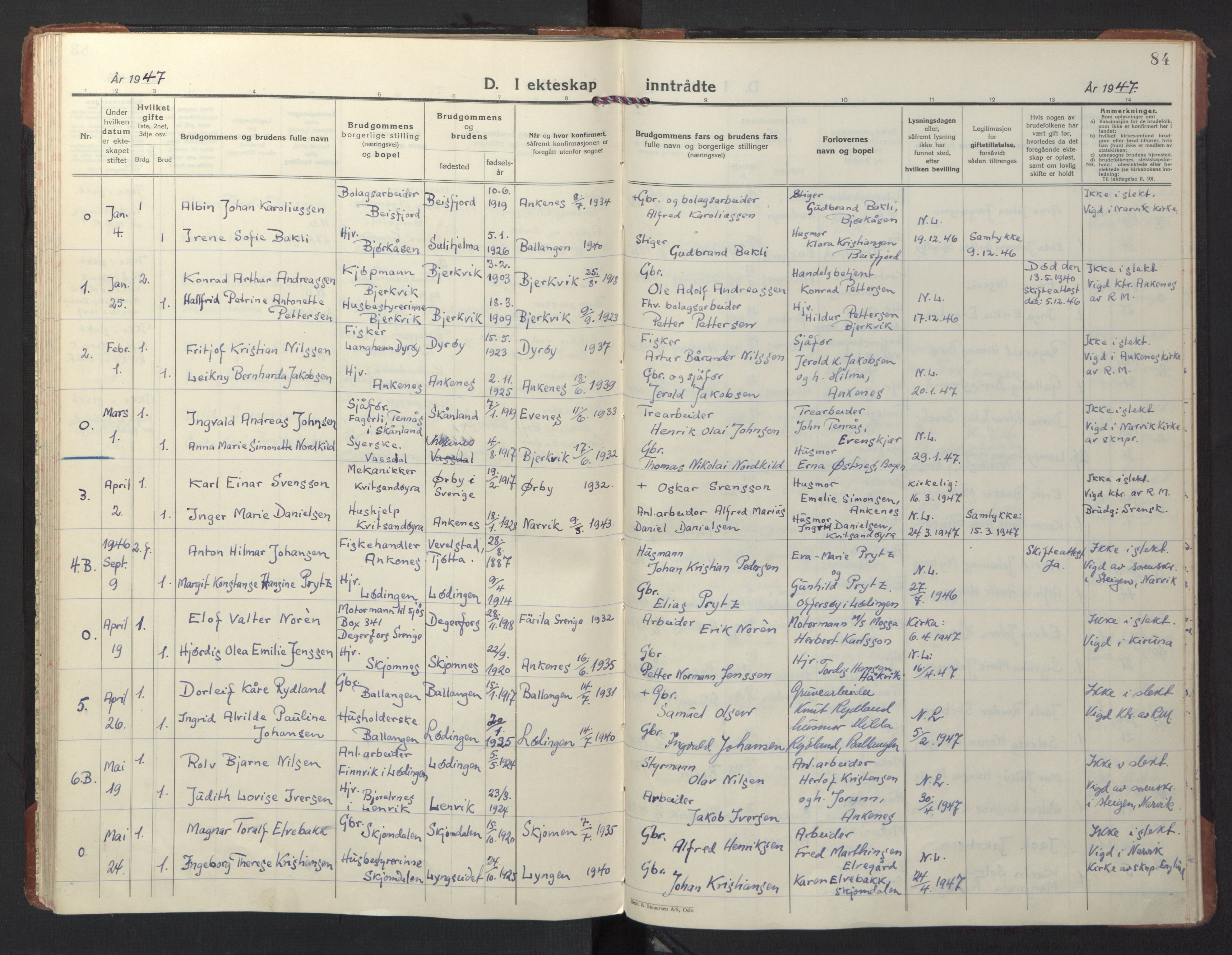 Ministerialprotokoller, klokkerbøker og fødselsregistre - Nordland, AV/SAT-A-1459/866/L0948: Parish register (official) no. 866A11, 1929-1949, p. 84