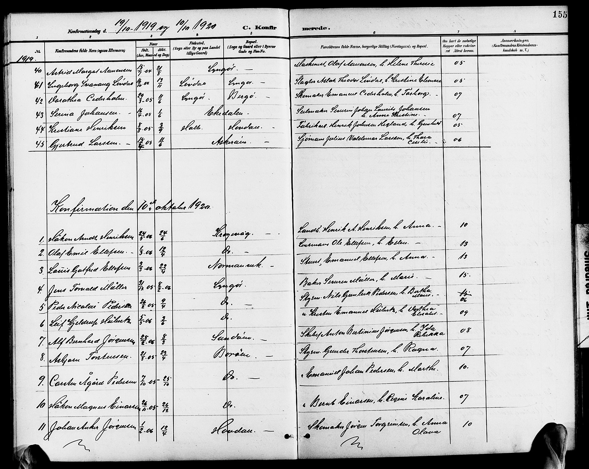 Dypvåg sokneprestkontor, AV/SAK-1111-0007/F/Fb/Fba/L0014: Parish register (copy) no. B 14, 1901-1922, p. 155