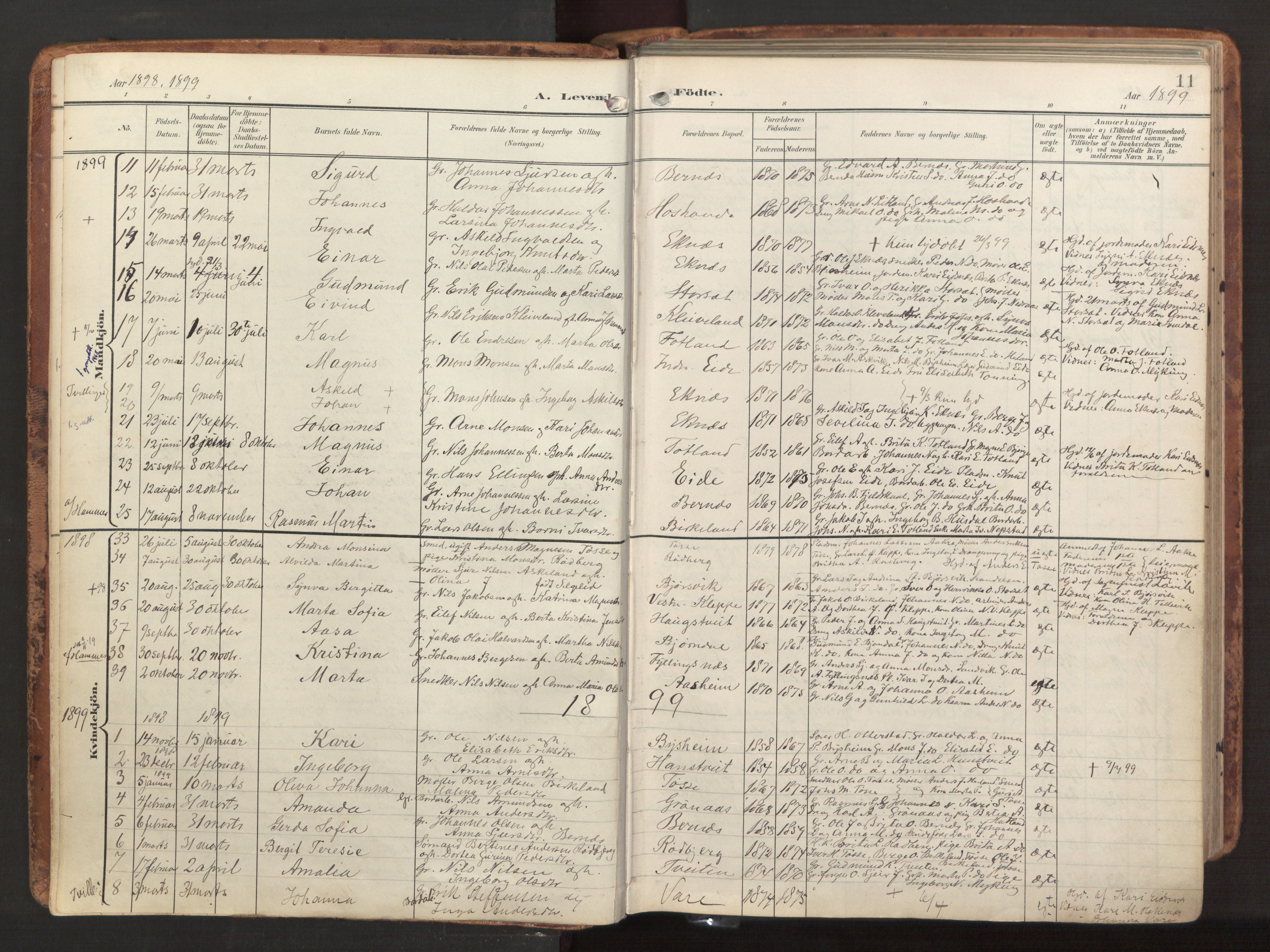 Hosanger sokneprestembete, AV/SAB-A-75801/H/Haa: Parish register (official) no. B 2, 1897-1923, p. 11