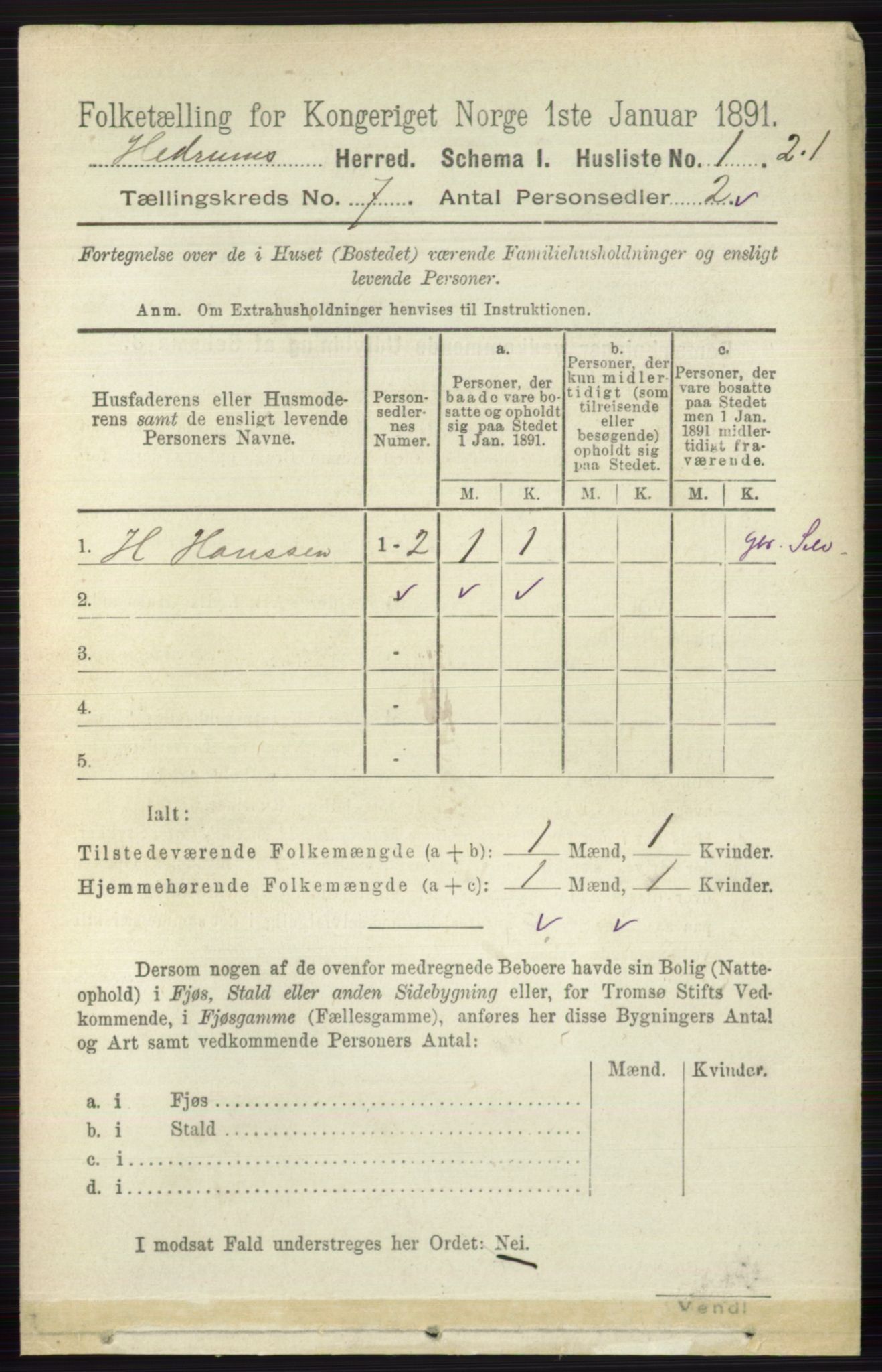 RA, 1891 census for 0727 Hedrum, 1891, p. 2945