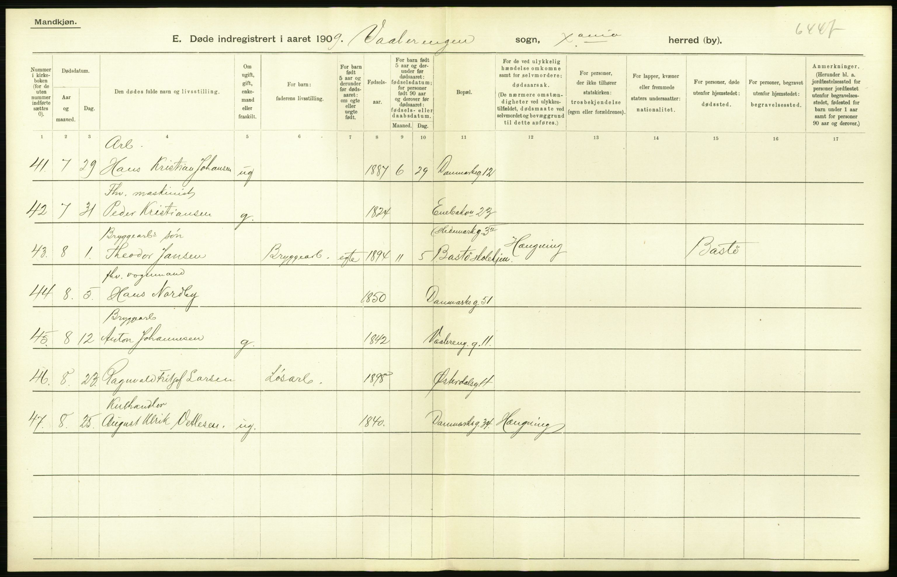 Statistisk sentralbyrå, Sosiodemografiske emner, Befolkning, AV/RA-S-2228/D/Df/Dfa/Dfag/L0010: Kristiania: Døde, dødfødte., 1909, p. 308