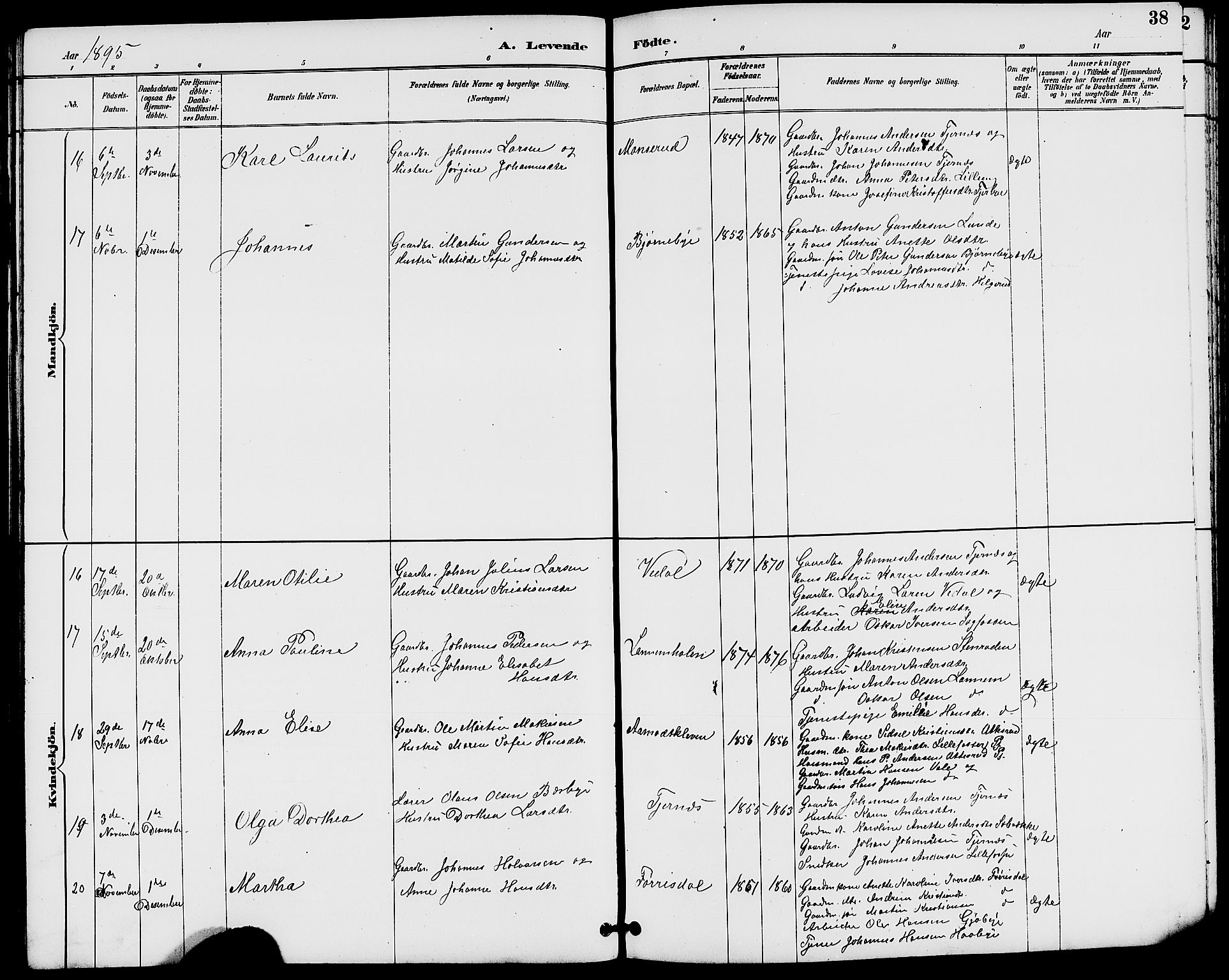 Rakkestad prestekontor Kirkebøker, AV/SAO-A-2008/G/Gb/L0001: Parish register (copy) no. II 1, 1887-1909, p. 38