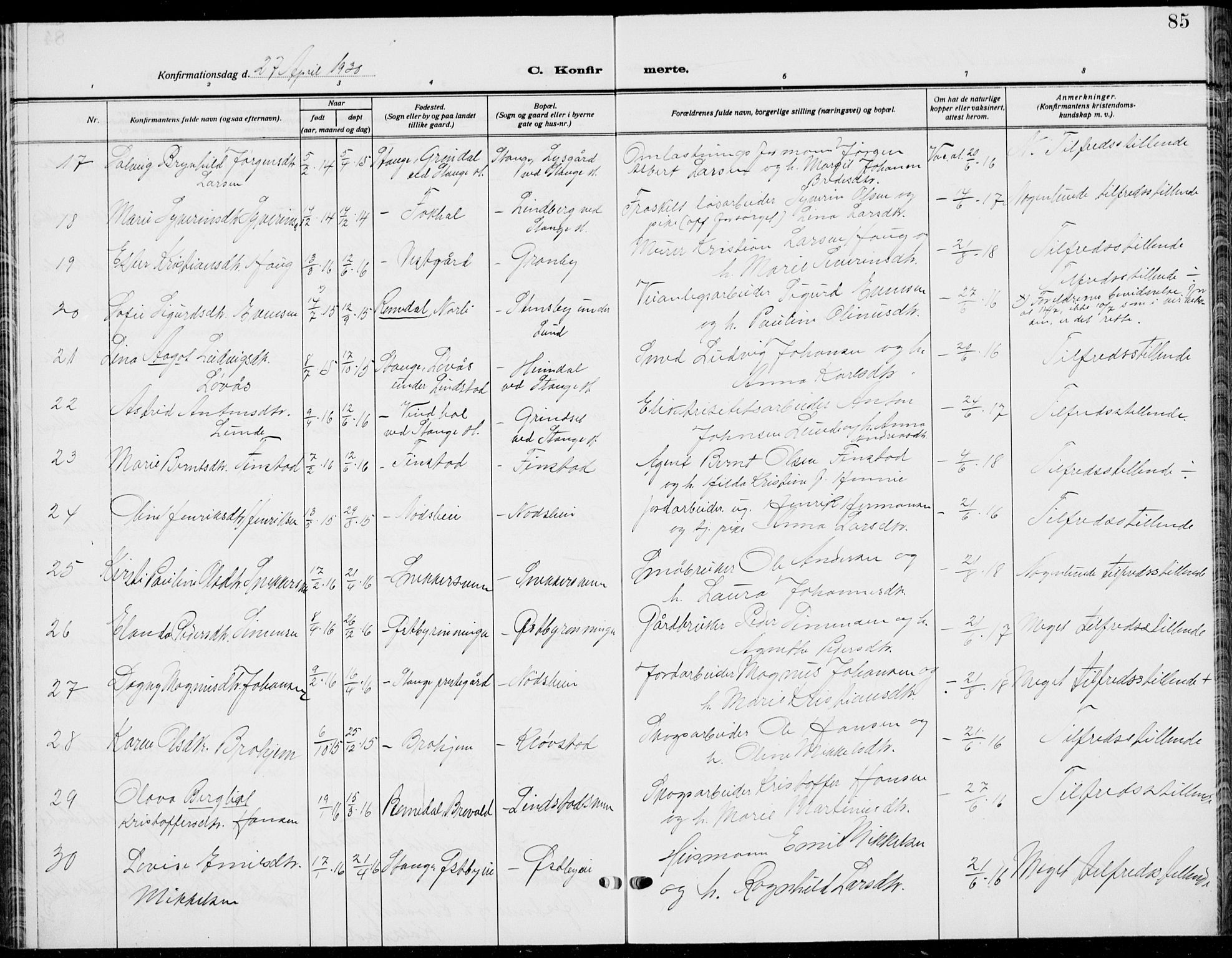 Stange prestekontor, AV/SAH-PREST-002/L/L0018: Parish register (copy) no. 18, 1929-1937, p. 85