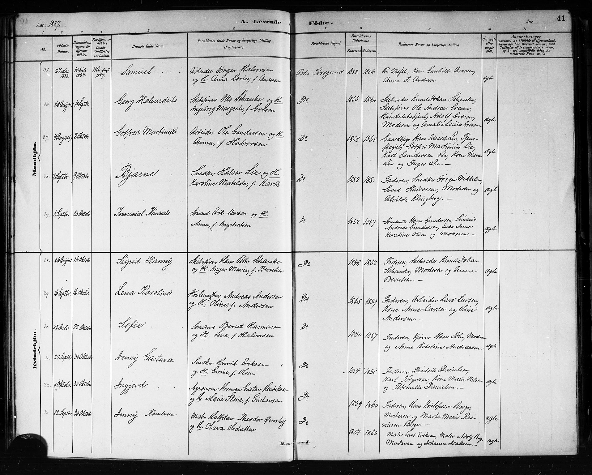 Porsgrunn kirkebøker , AV/SAKO-A-104/G/Gb/L0005: Parish register (copy) no. II 5, 1883-1915, p. 41