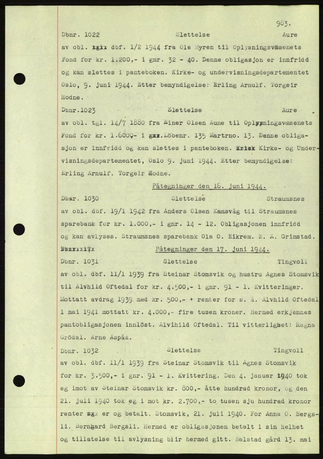 Nordmøre sorenskriveri, AV/SAT-A-4132/1/2/2Ca: Mortgage book no. C81, 1940-1945, Diary no: : 1022/1944