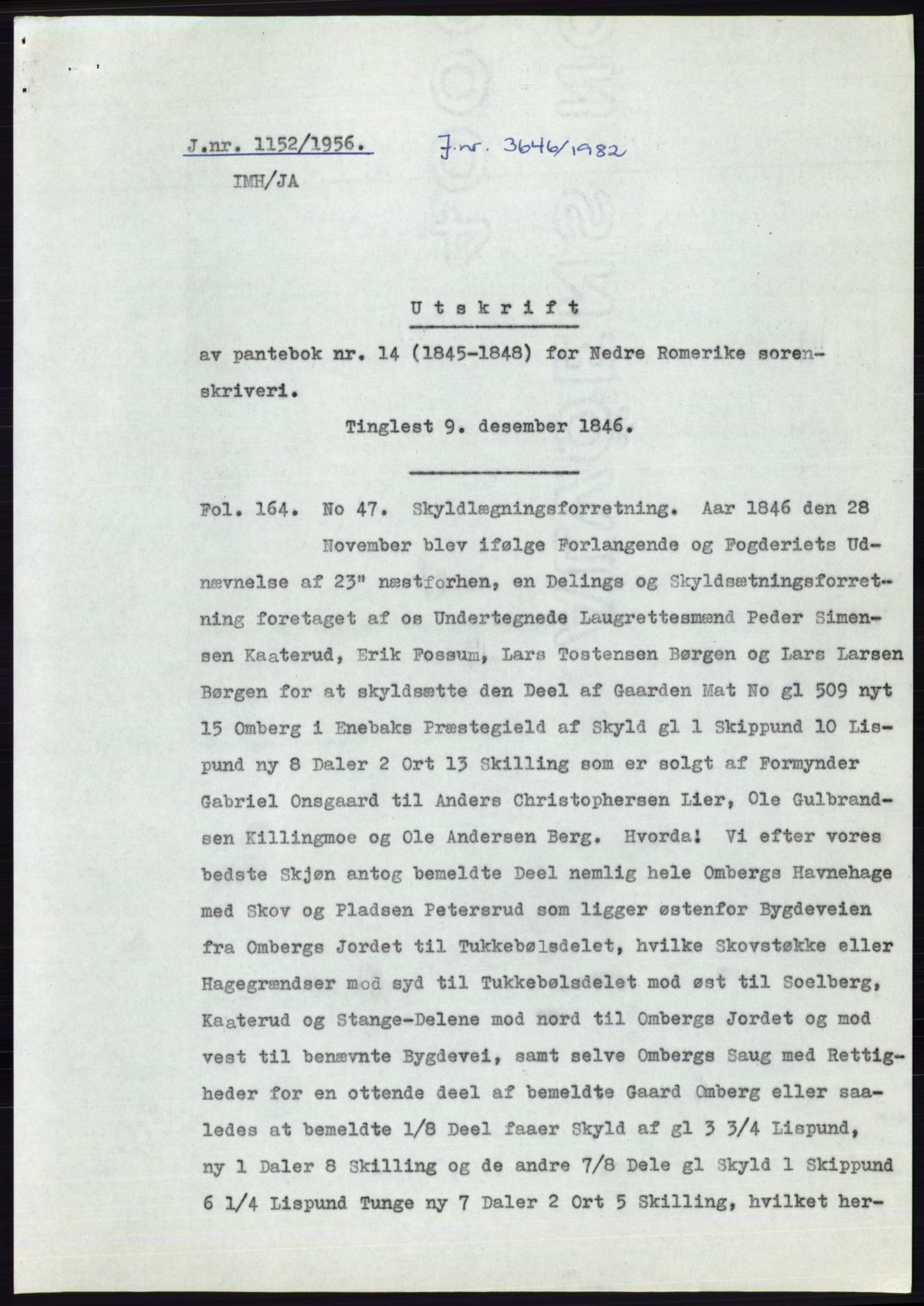 Statsarkivet i Oslo, SAO/A-10621/Z/Zd/L0005: Avskrifter, j.nr 801-1262/1956, 1956, p. 133