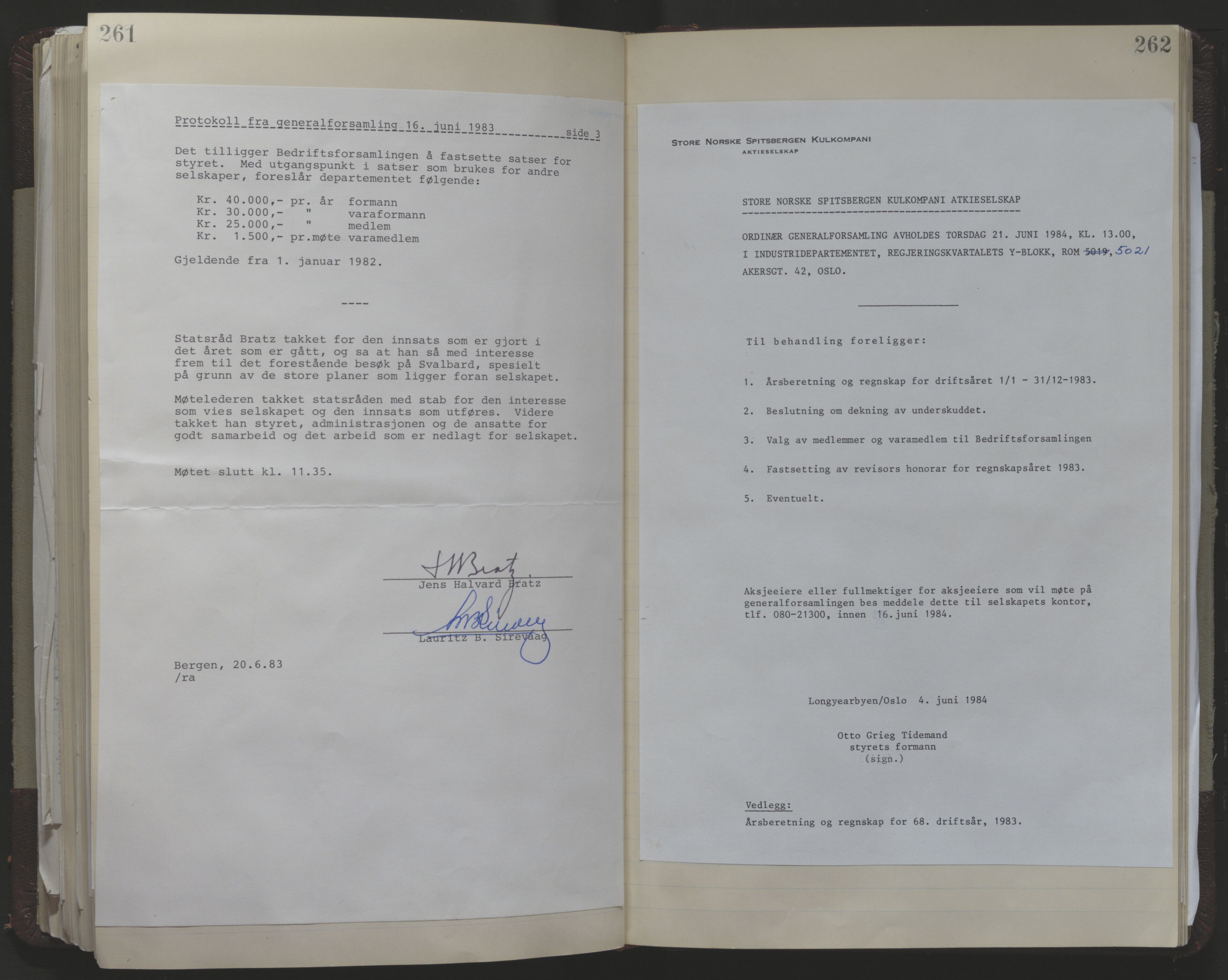 Store Norske Spitsbergen Kulkompani A/S, AV/SATØ-P-0073/09/A/Aa/L0001: Generalforsamling protokoll 1, 1916-2009, p. 261-262