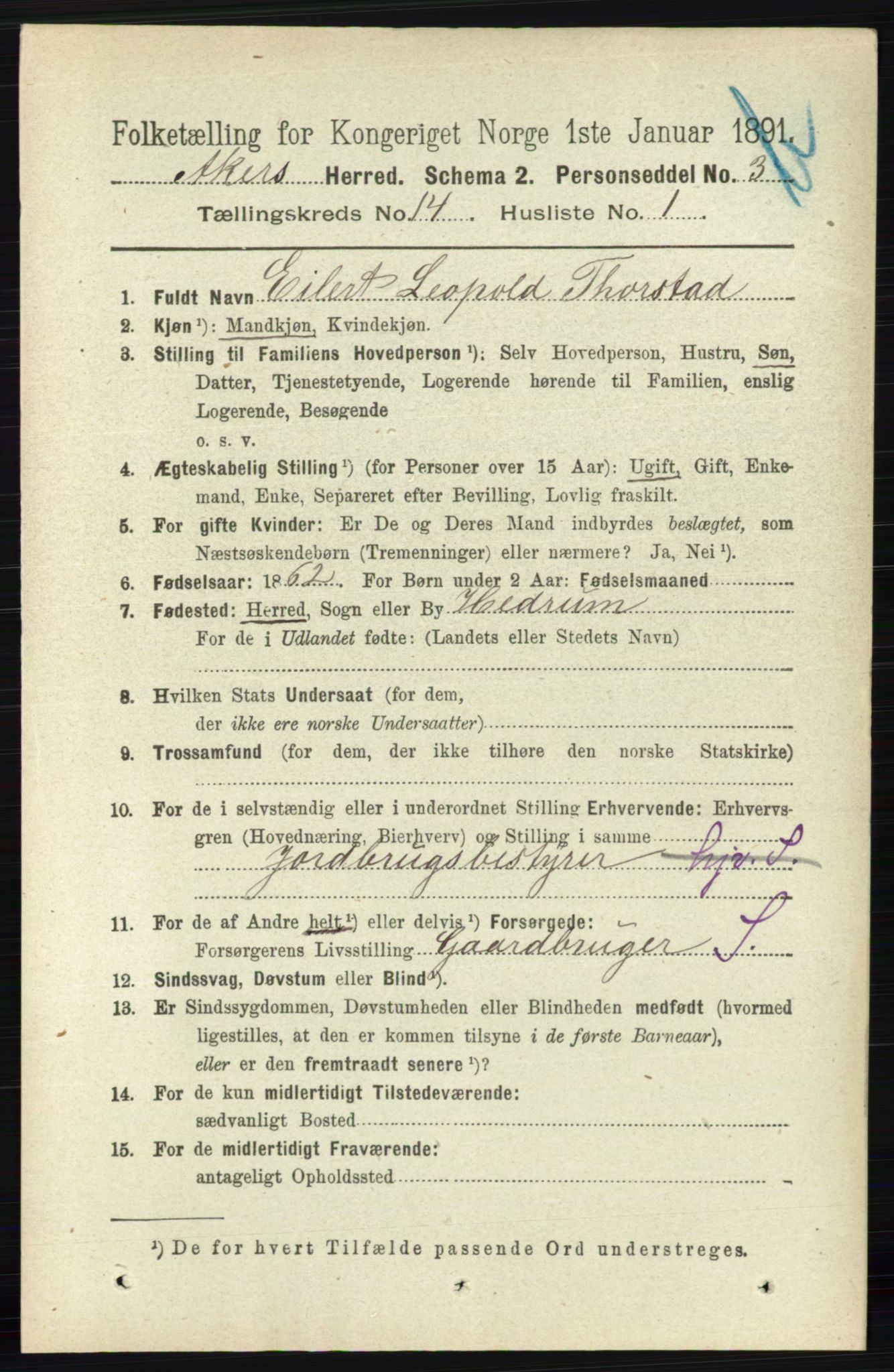 RA, 1891 census for 0218 Aker, 1891, p. 12735