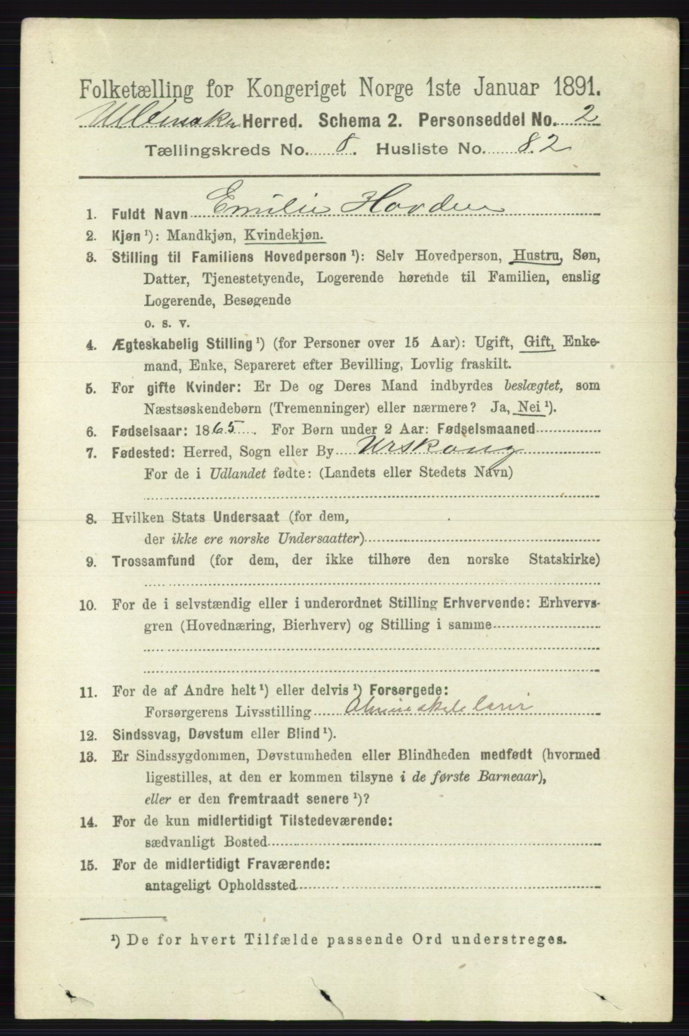 RA, 1891 census for 0235 Ullensaker, 1891, p. 3959