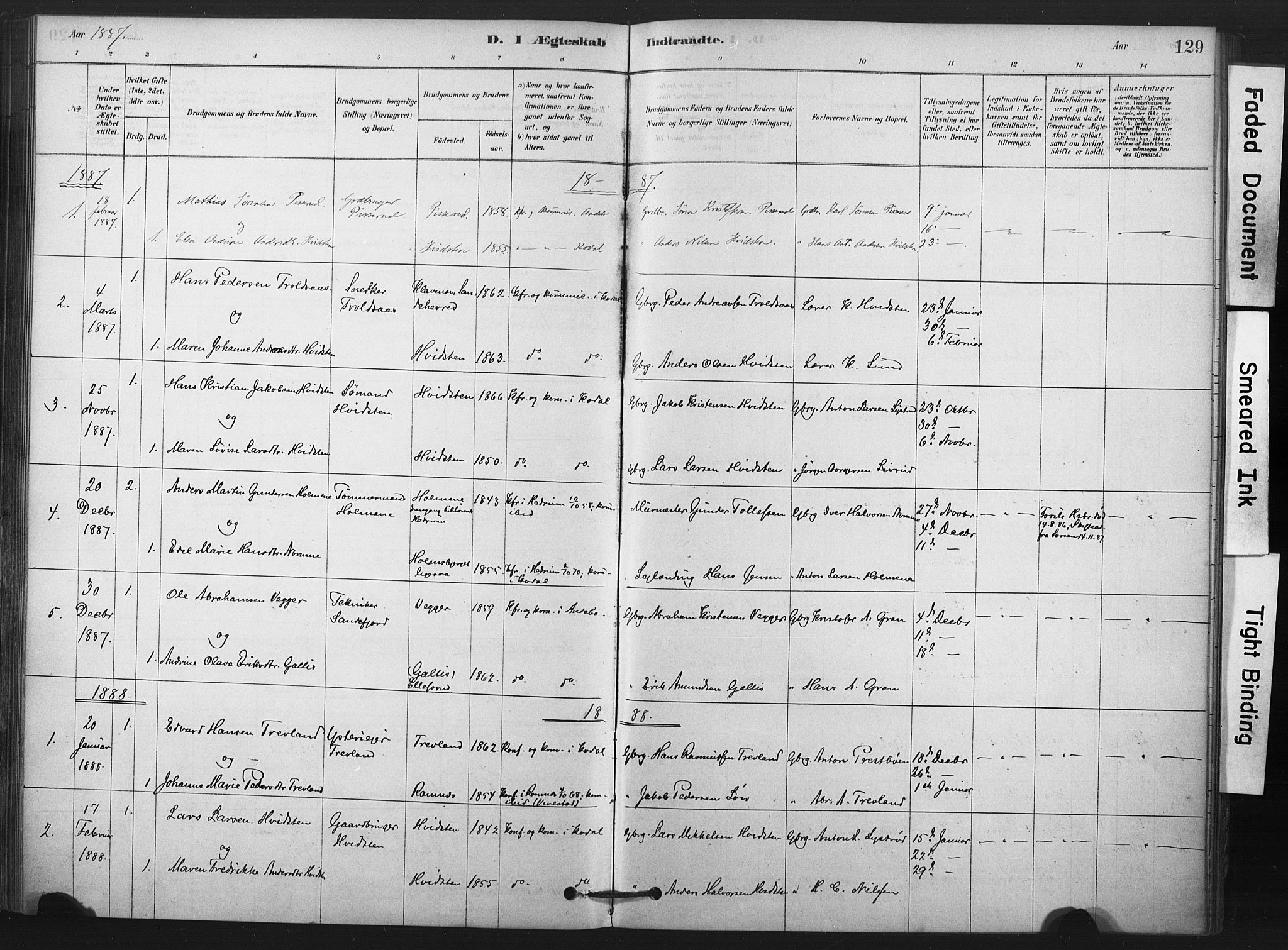 Andebu kirkebøker, AV/SAKO-A-336/F/Fa/L0008: Parish register (official) no. 8, 1878-1902, p. 129