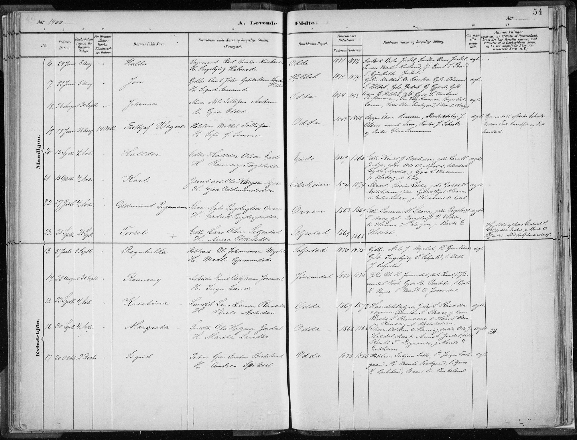 Odda Sokneprestembete, SAB/A-77201/H/Haa: Parish register (official) no. A  3, 1882-1913, p. 54