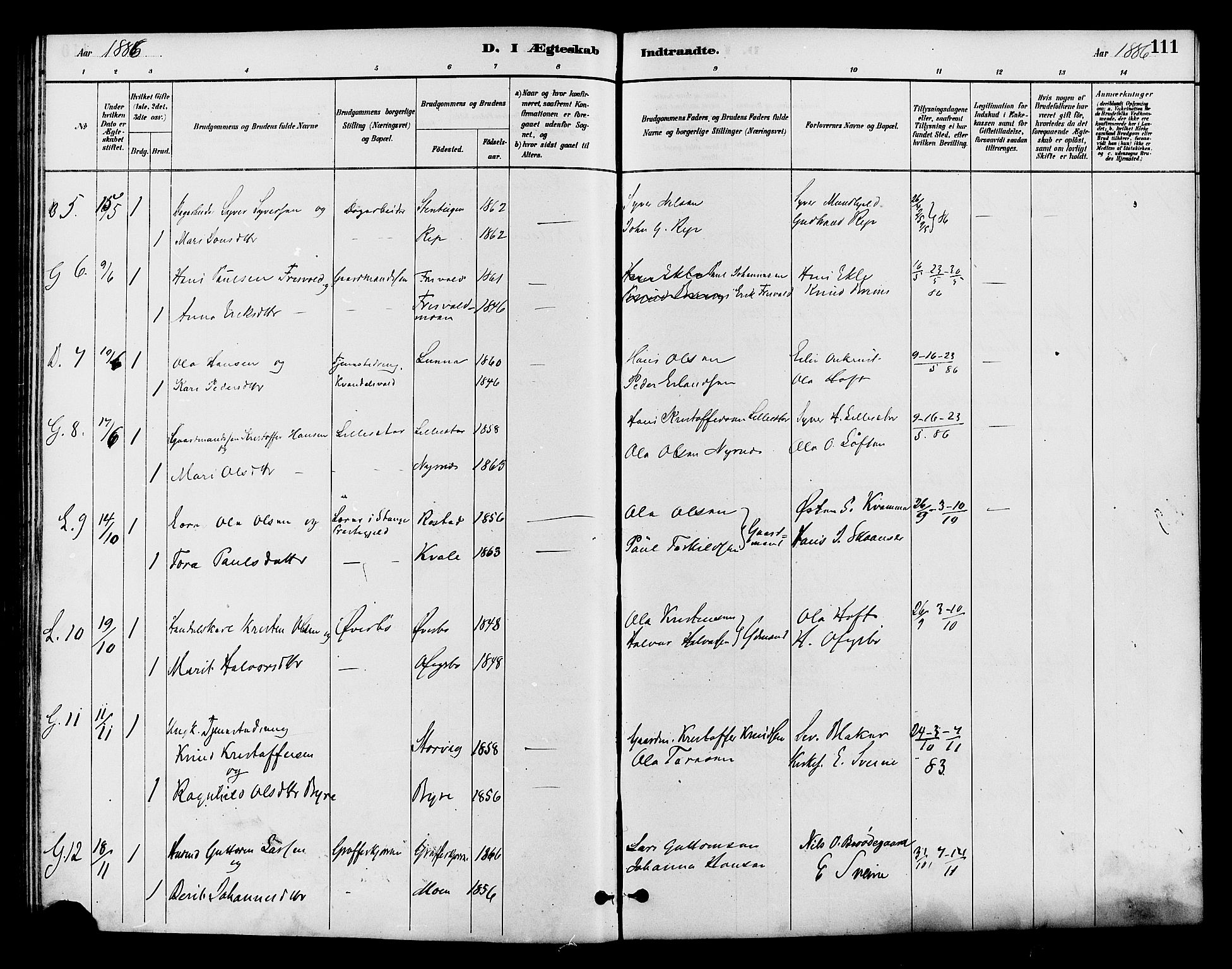 Lom prestekontor, SAH/PREST-070/K/L0008: Parish register (official) no. 8, 1885-1898, p. 111
