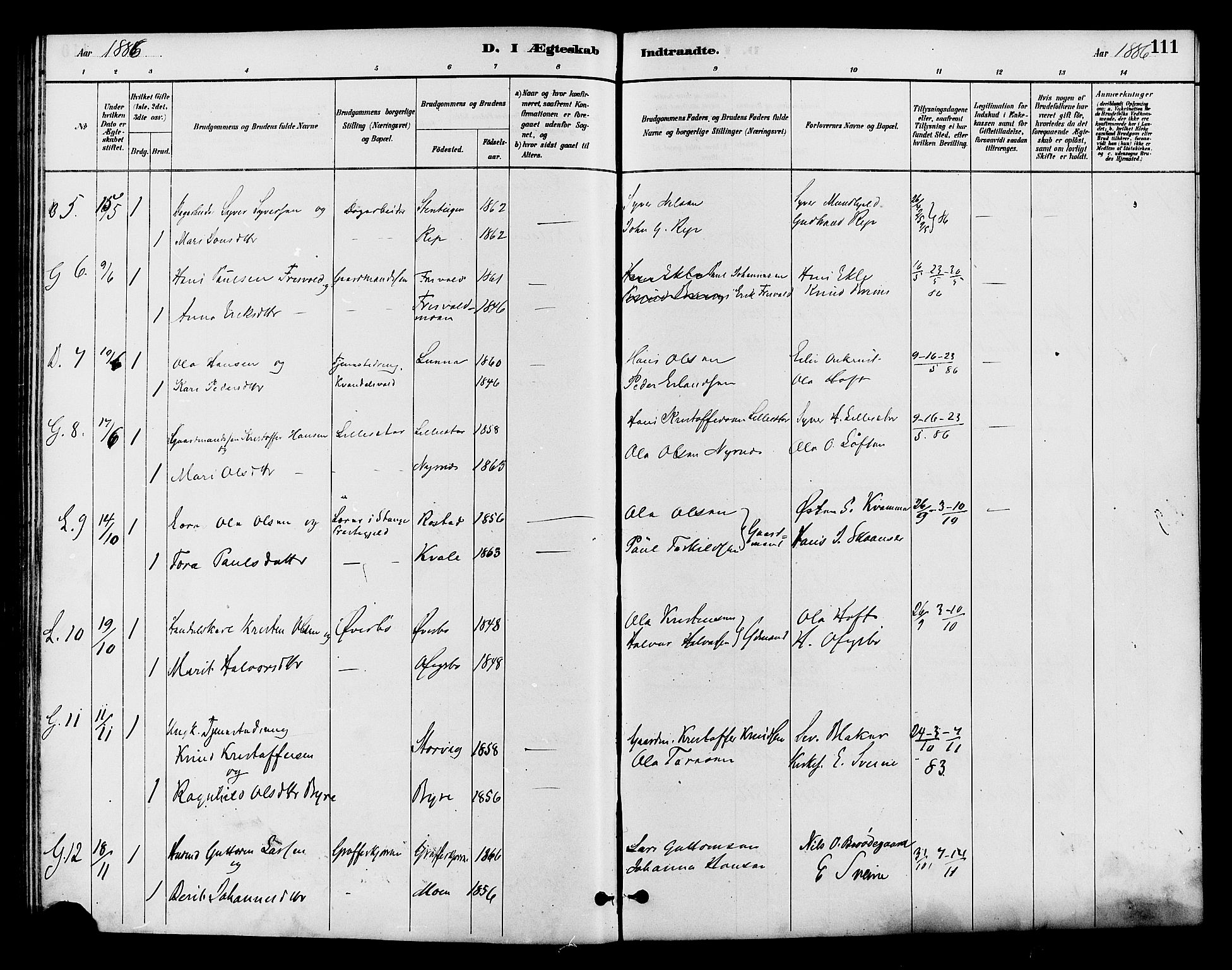 Lom prestekontor, AV/SAH-PREST-070/K/L0008: Parish register (official) no. 8, 1885-1898, p. 111