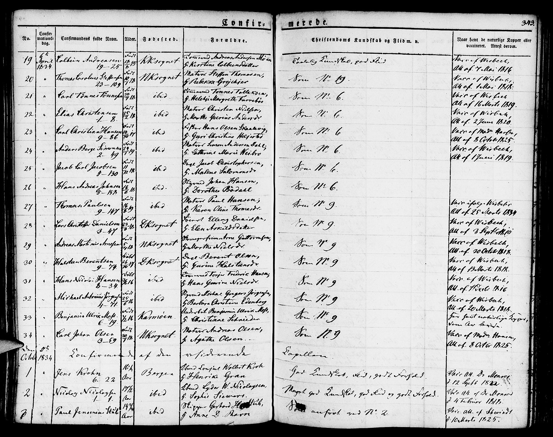 Nykirken Sokneprestembete, SAB/A-77101/H/Haa/L0012: Parish register (official) no. A 12, 1821-1844, p. 343