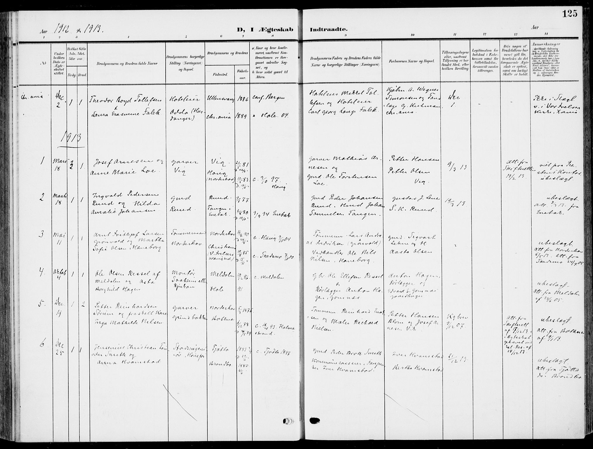Hole kirkebøker, SAKO/A-228/F/Fa/L0010: Parish register (official) no. I 10, 1907-1917, p. 125