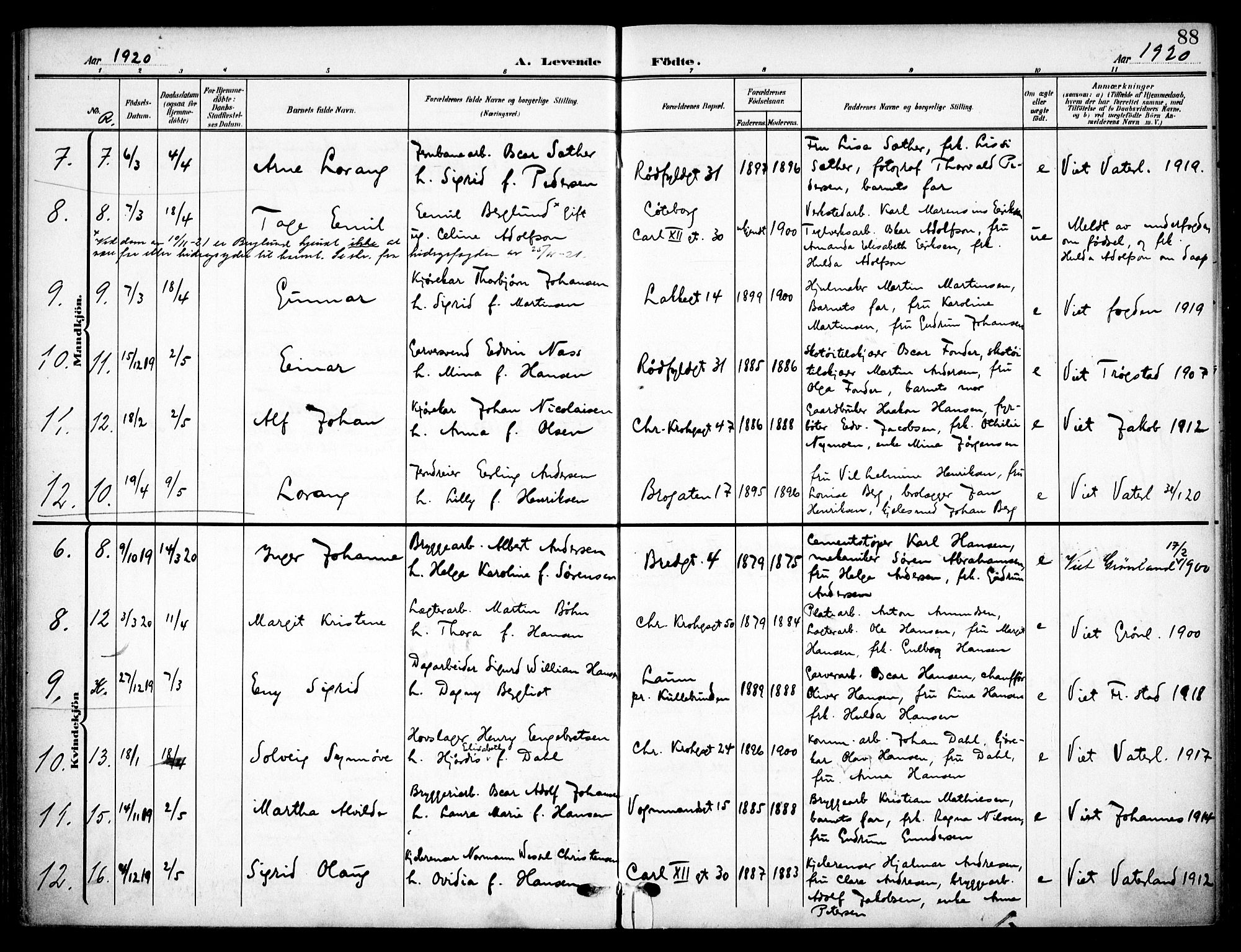 Vaterland prestekontor Kirkebøker, AV/SAO-A-10880/F/Fa/L0001: Parish register (official) no. 1, 1907-1930, p. 88