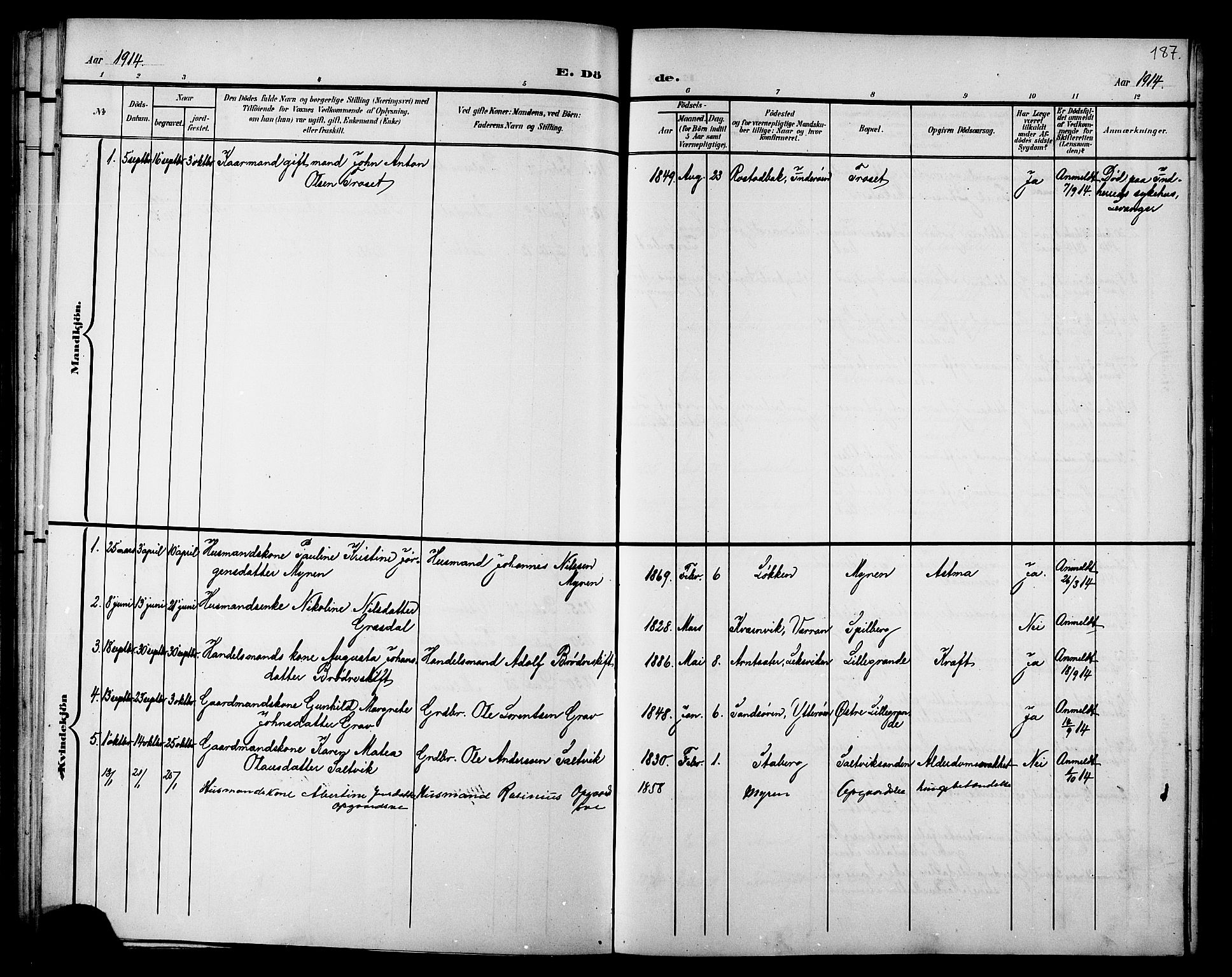 Ministerialprotokoller, klokkerbøker og fødselsregistre - Nord-Trøndelag, SAT/A-1458/733/L0327: Parish register (copy) no. 733C02, 1888-1918, p. 187