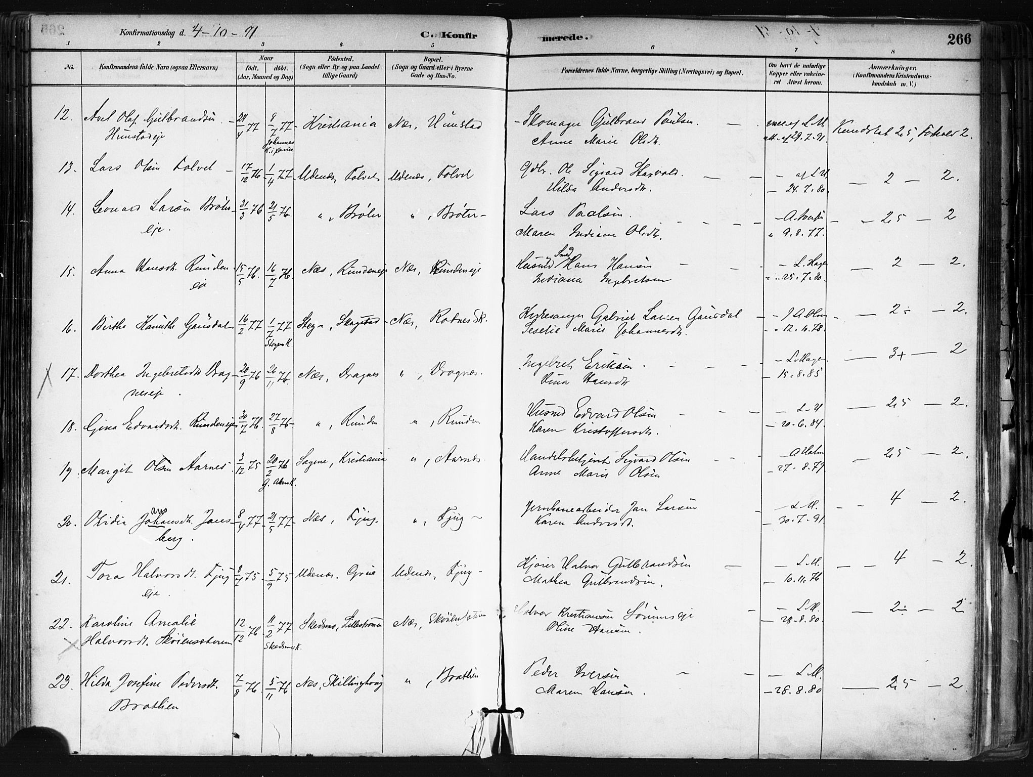 Nes prestekontor Kirkebøker, AV/SAO-A-10410/F/Fa/L0010: Parish register (official) no. I 10, 1883-1898, p. 266