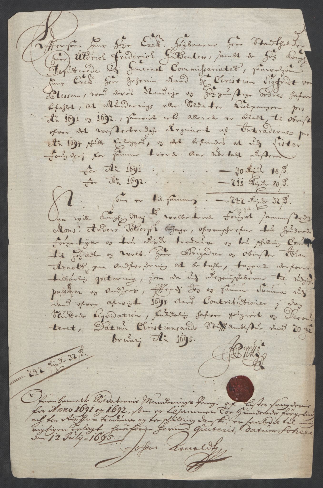 Rentekammeret inntil 1814, Reviderte regnskaper, Fogderegnskap, AV/RA-EA-4092/R43/L2545: Fogderegnskap Lista og Mandal, 1694-1695, p. 193