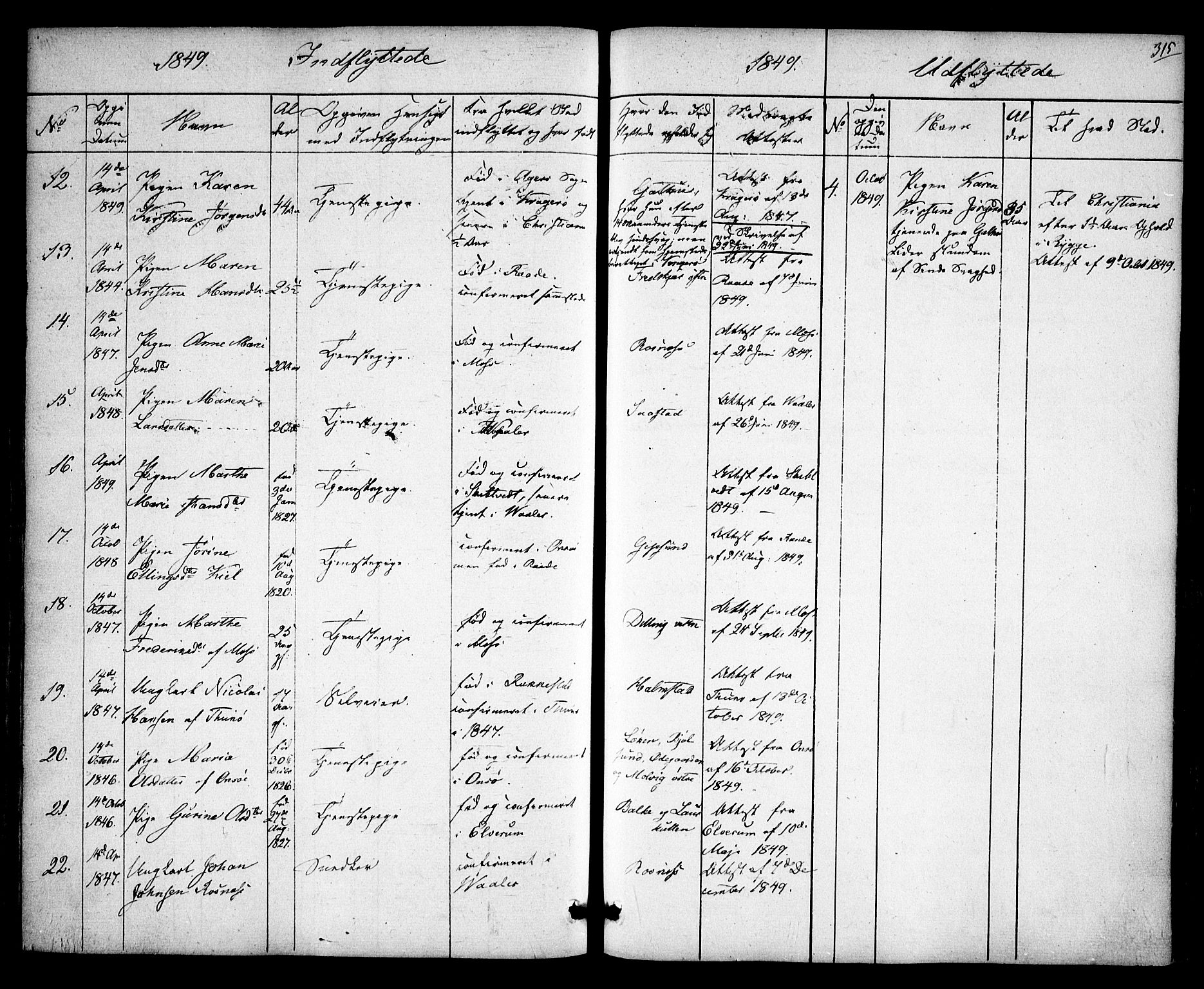Rygge prestekontor Kirkebøker, SAO/A-10084b/F/Fa/L0004: Parish register (official) no. 4, 1836-1851, p. 315