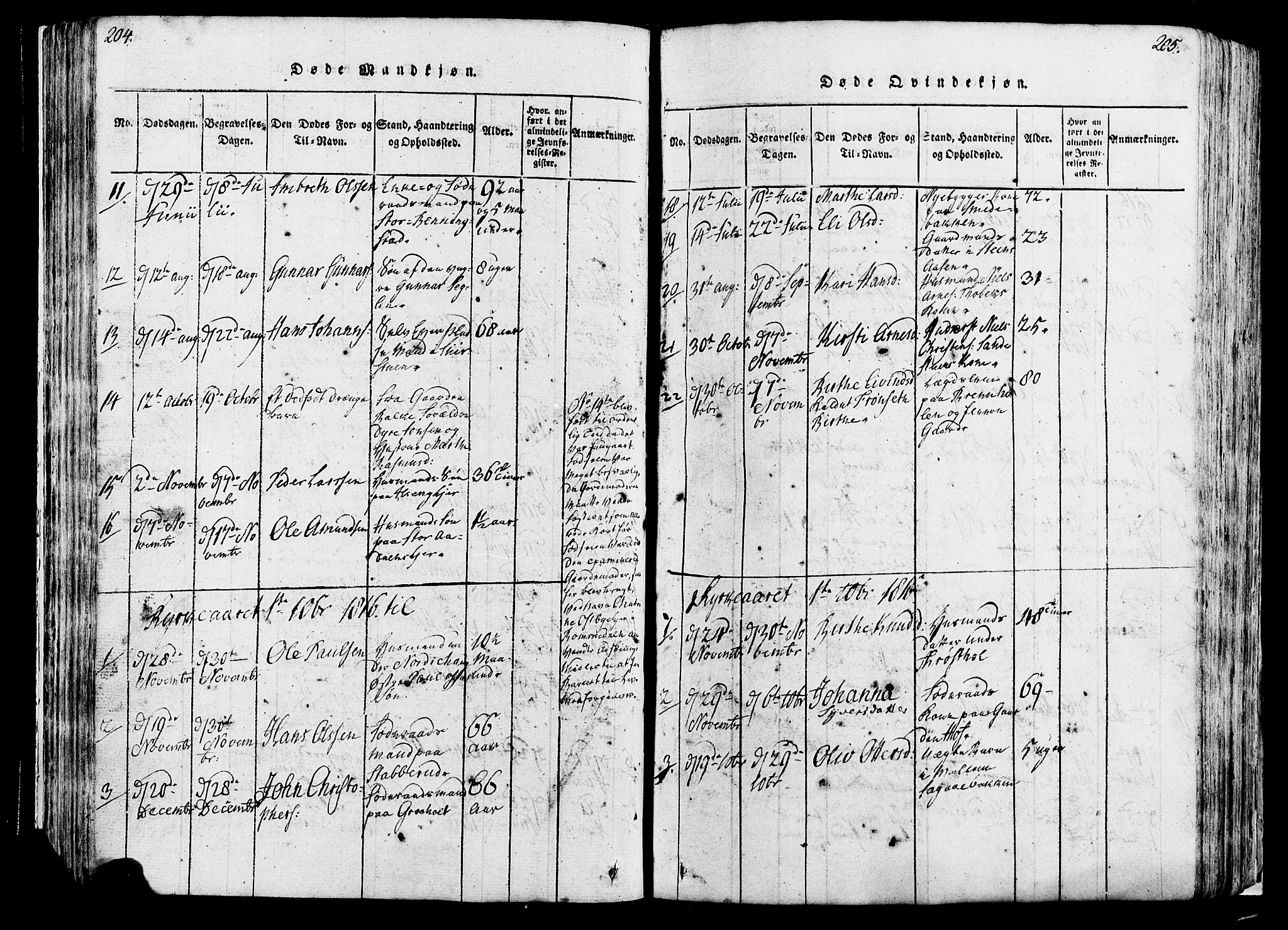Løten prestekontor, SAH/PREST-022/K/Ka/L0005: Parish register (official) no. 5, 1814-1832, p. 204-205