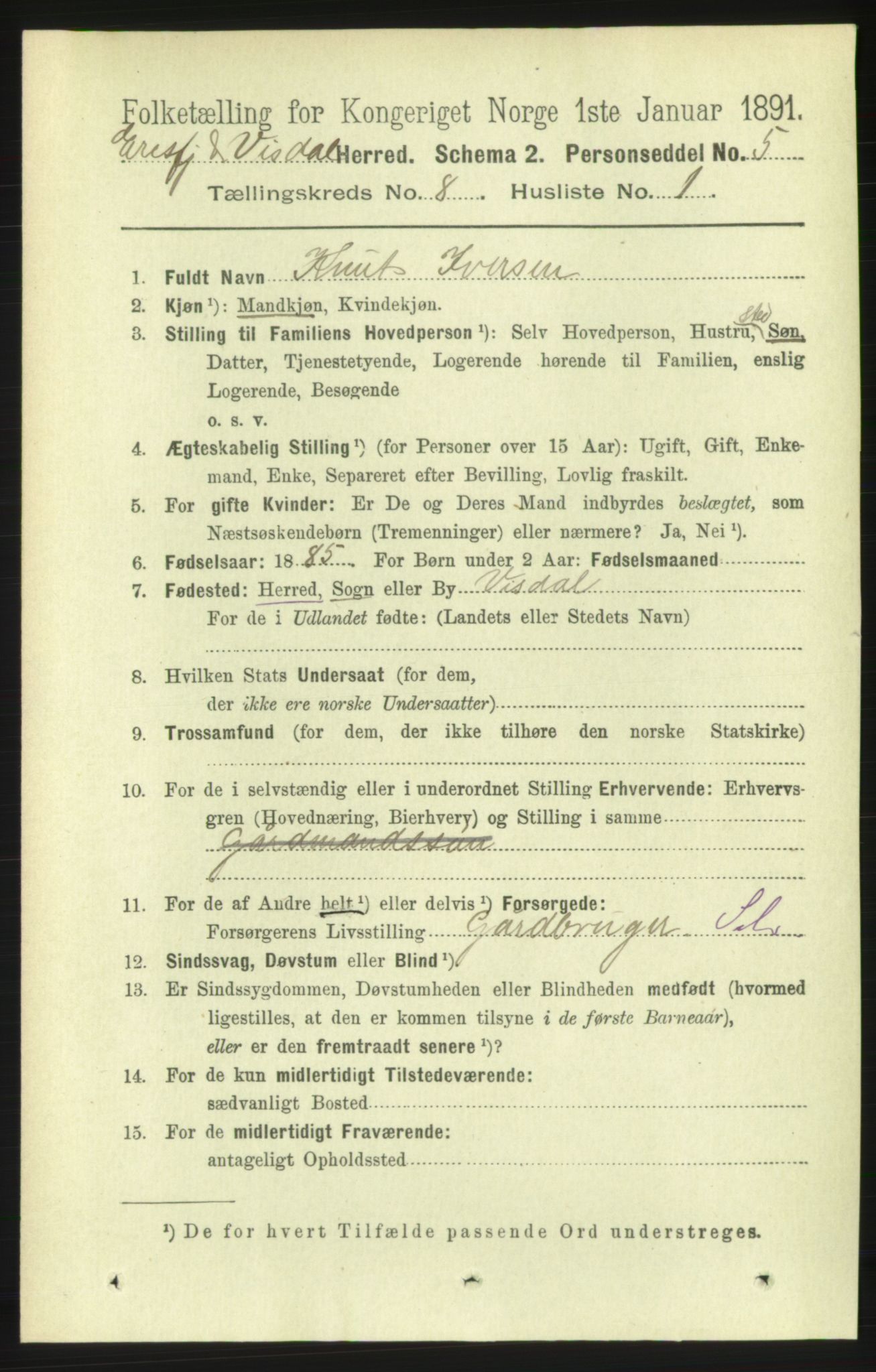 RA, 1891 census for 1542 Eresfjord og Vistdal, 1891, p. 2332