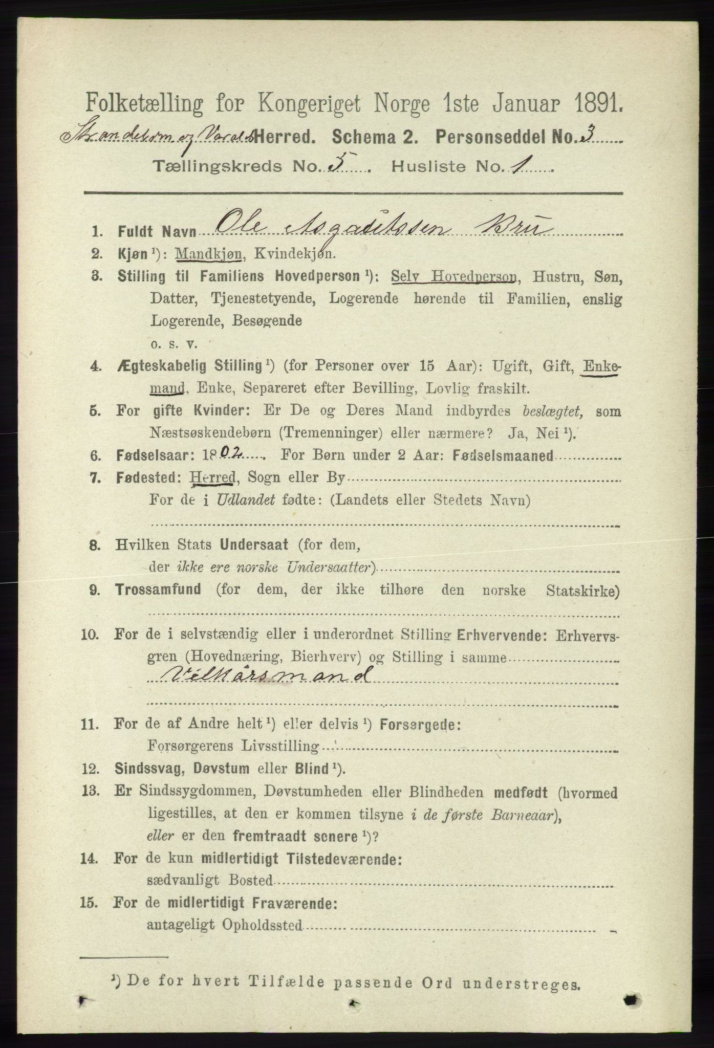 RA, 1891 census for 1226 Strandebarm og Varaldsøy, 1891, p. 1889