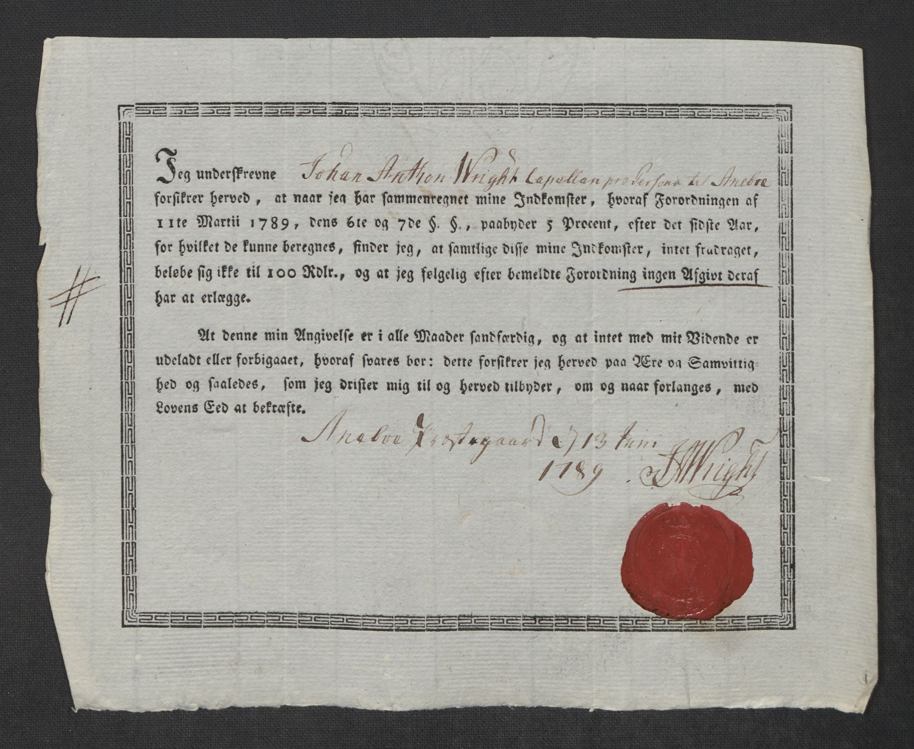 Rentekammeret inntil 1814, Reviderte regnskaper, Mindre regnskaper, AV/RA-EA-4068/Rf/Rfe/L0017: Inderøy fogderi, Jarlsberg grevskap, 1789, p. 399