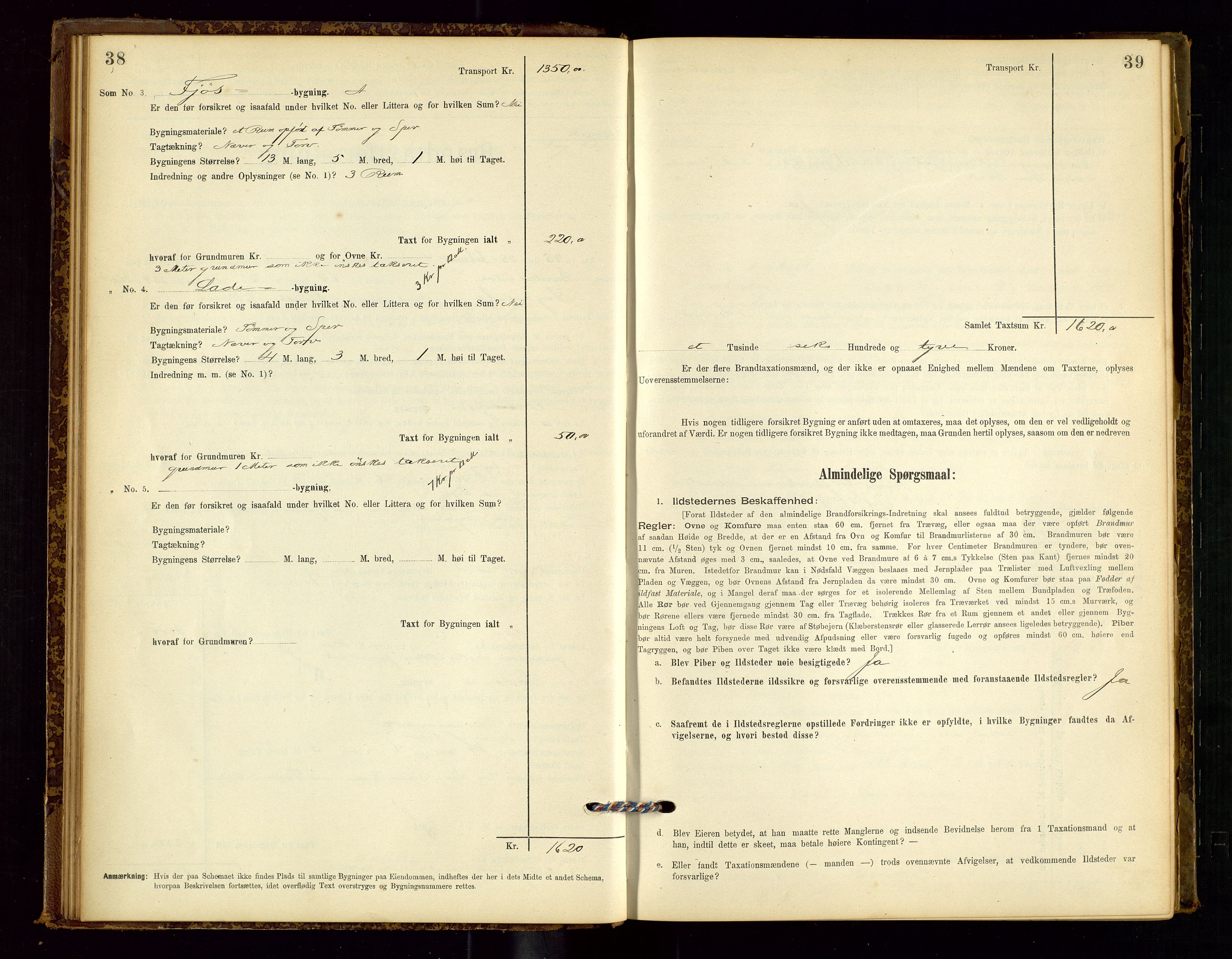 Sokndal lensmannskontor, AV/SAST-A-100417/Gob/L0001: "Brandtaxt-Protokol", 1895-1902, p. 38-39