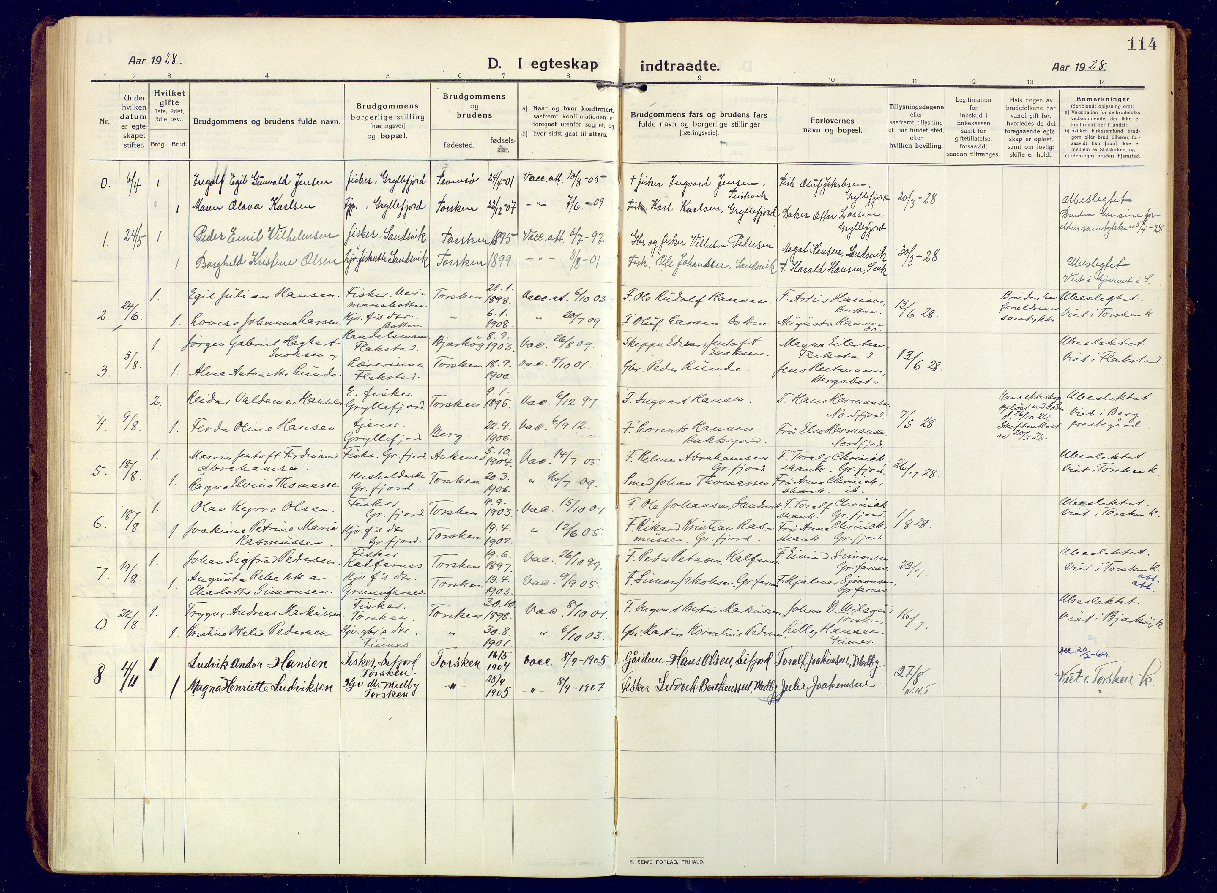 Berg sokneprestkontor, SATØ/S-1318/G/Ga/Gaa: Parish register (official) no. 10, 1916-1928, p. 114