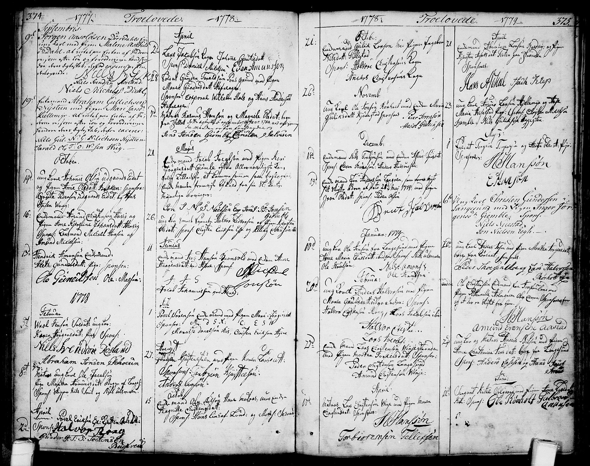 Bamble kirkebøker, SAKO/A-253/F/Fa/L0002: Parish register (official) no. I 2, 1775-1814, p. 374-375