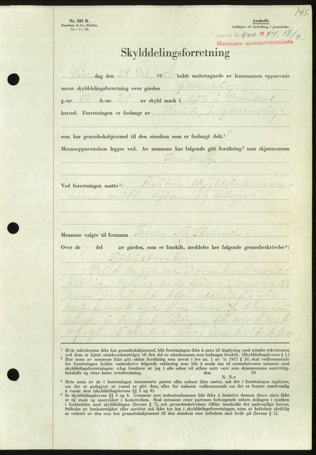 Nordmøre sorenskriveri, AV/SAT-A-4132/1/2/2Ca: Mortgage book no. A104, 1947-1947, Diary no: : 400/1947