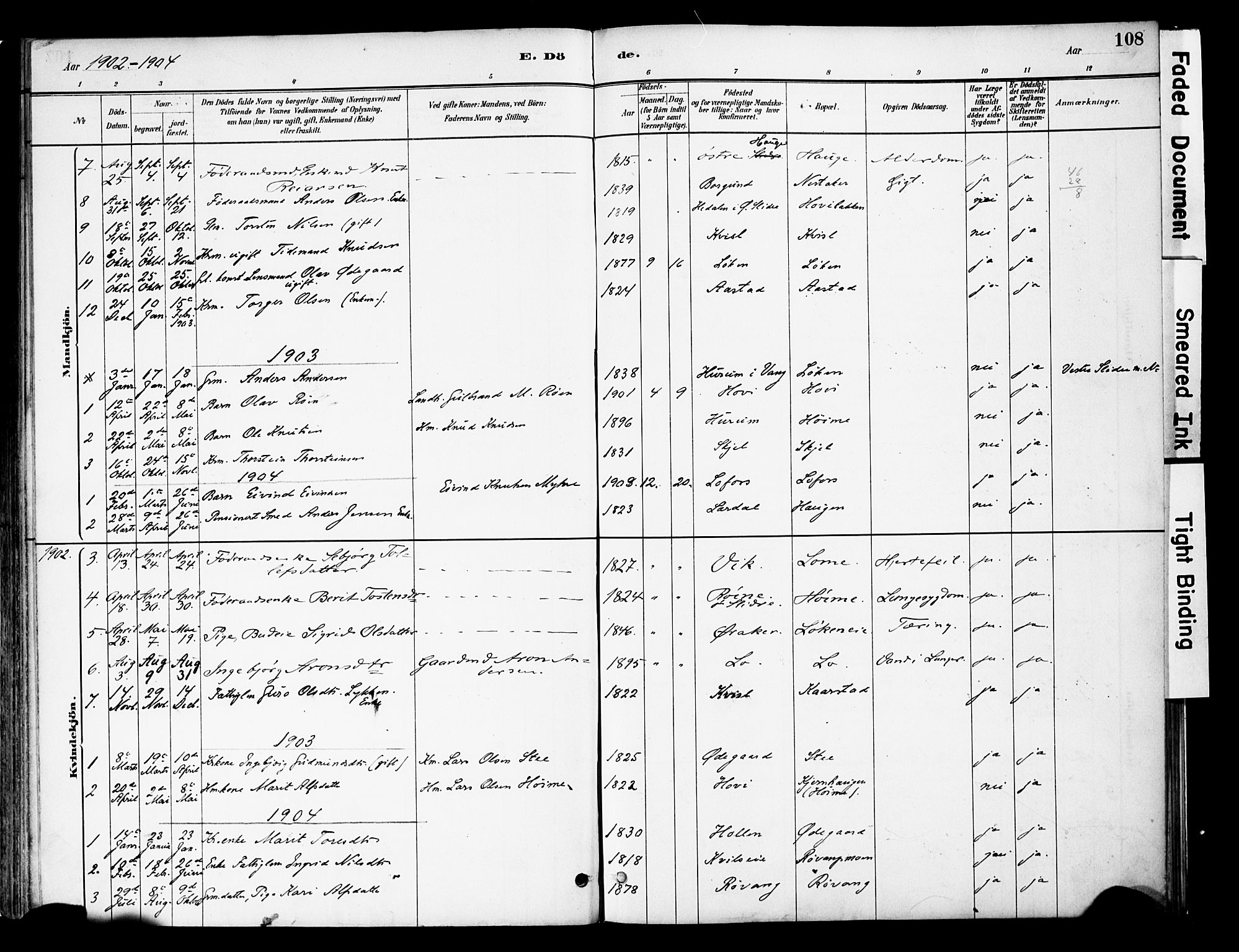 Vestre Slidre prestekontor, SAH/PREST-136/H/Ha/Haa/L0005: Parish register (official) no. 5, 1881-1912, p. 108