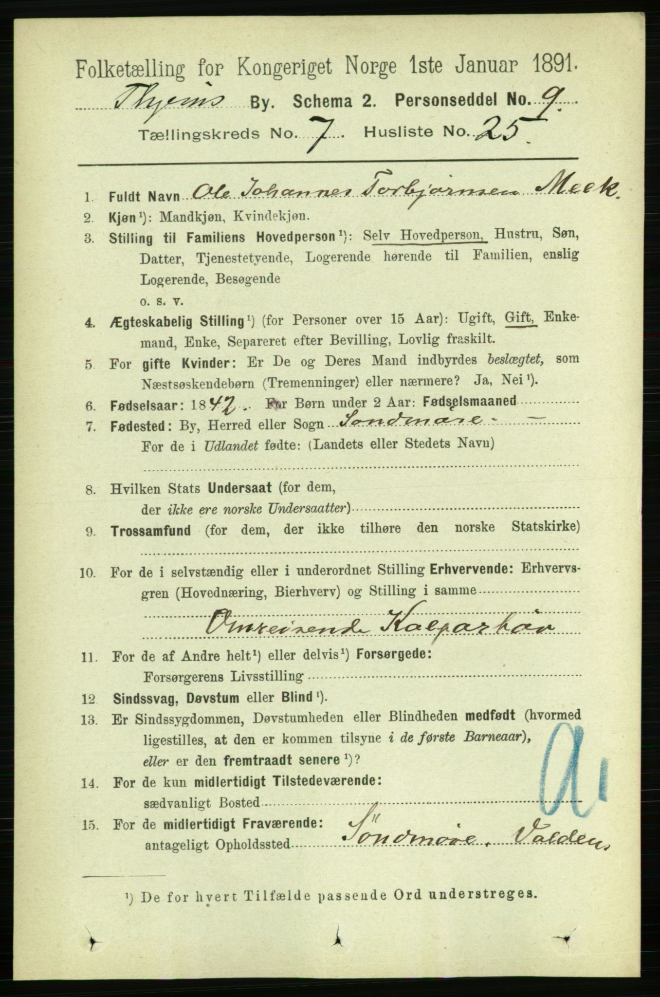 RA, 1891 census for 1601 Trondheim, 1891, p. 6255