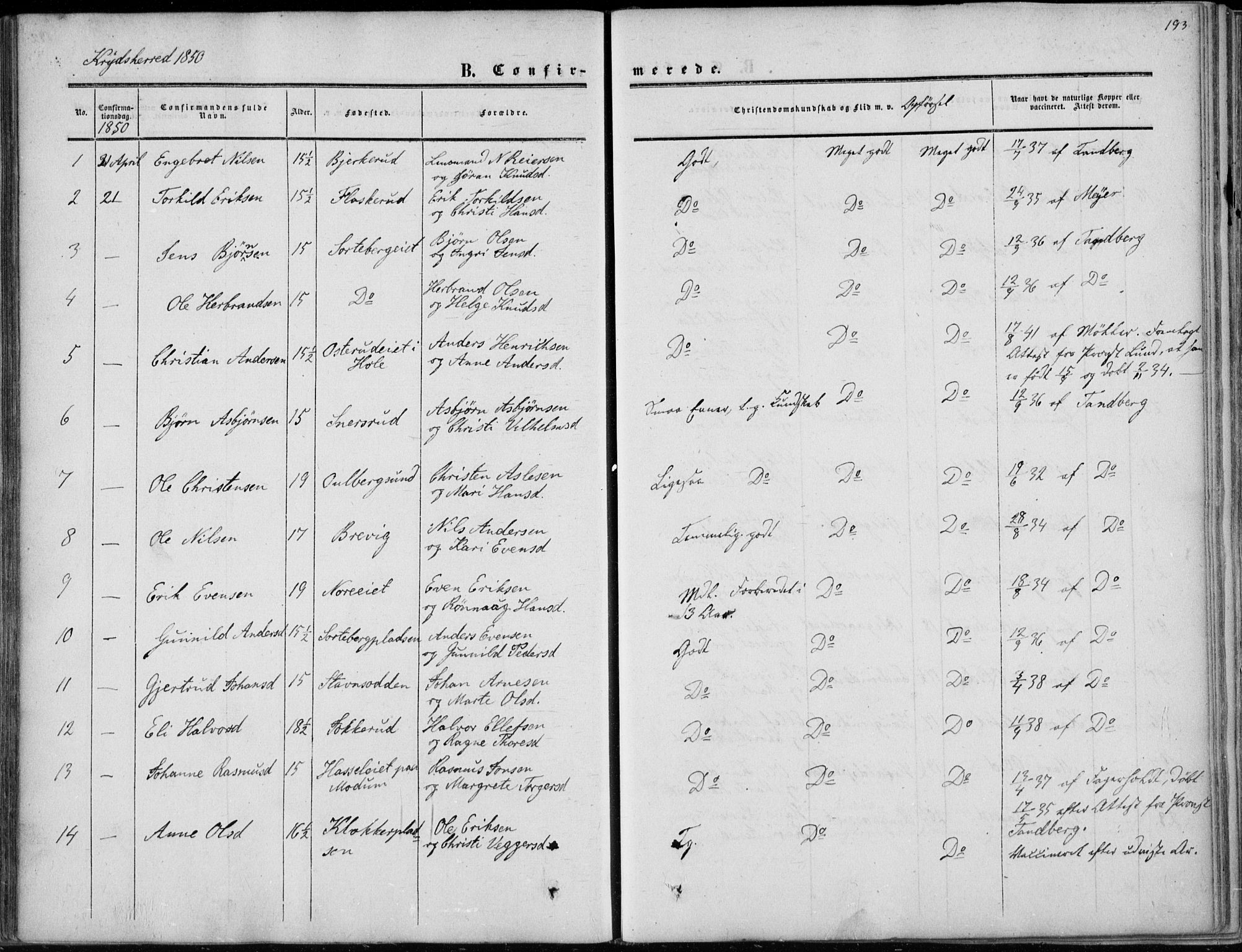 Sigdal kirkebøker, AV/SAKO-A-245/F/Fa/L0008: Parish register (official) no. I 8, 1850-1859, p. 193