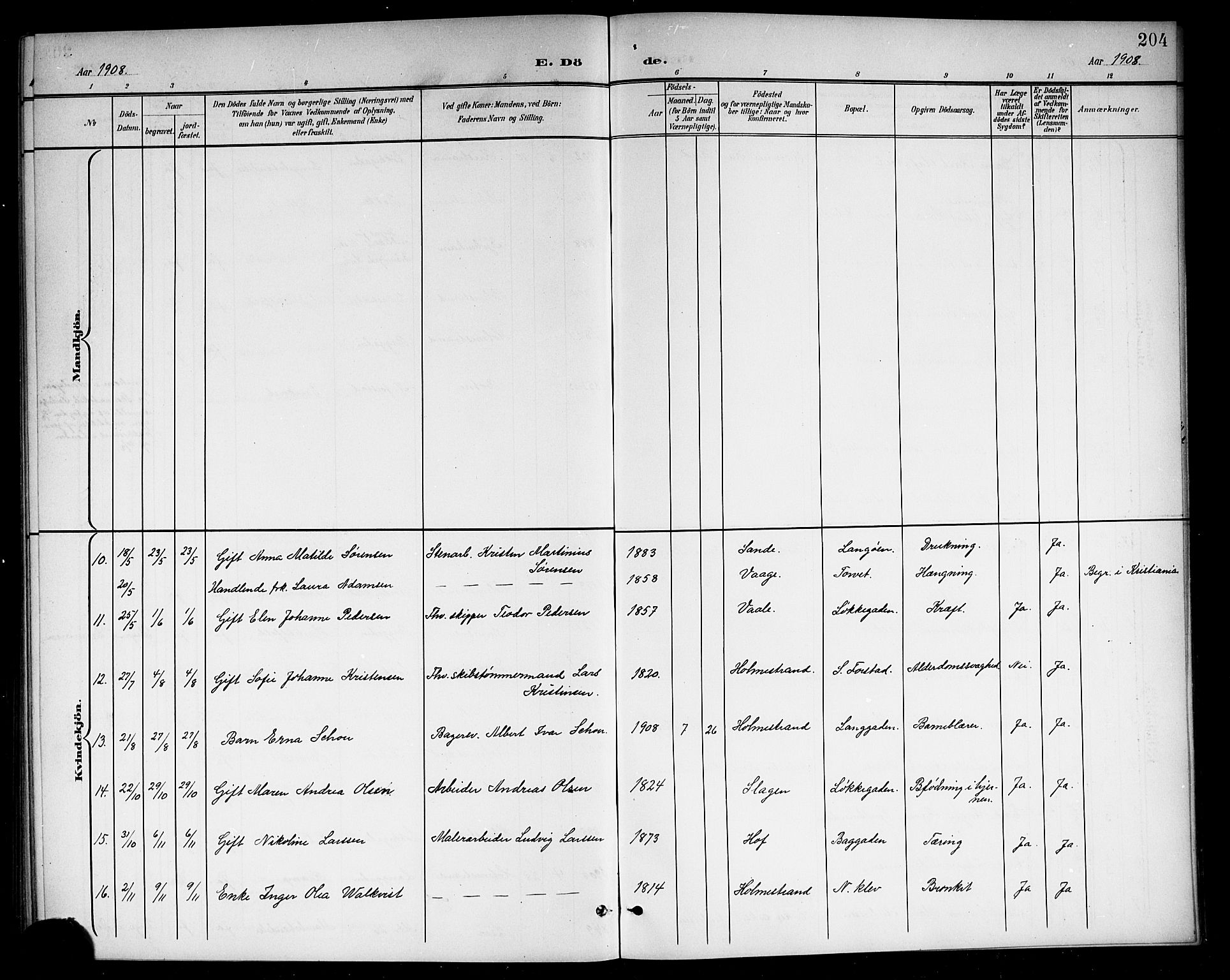 Holmestrand kirkebøker, AV/SAKO-A-346/G/Ga/L0006: Parish register (copy) no. 6, 1901-1923, p. 204