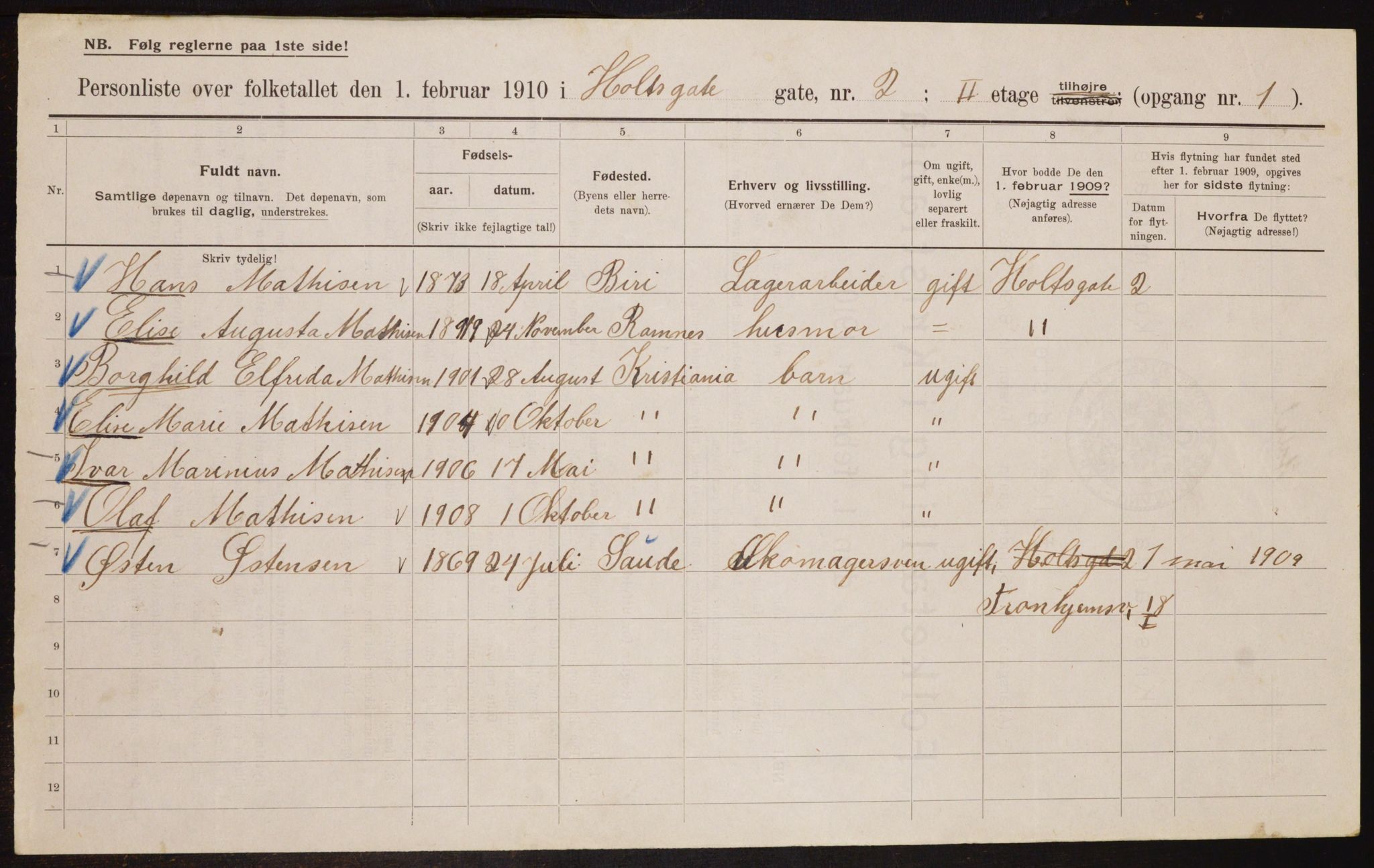 OBA, Municipal Census 1910 for Kristiania, 1910, p. 40148