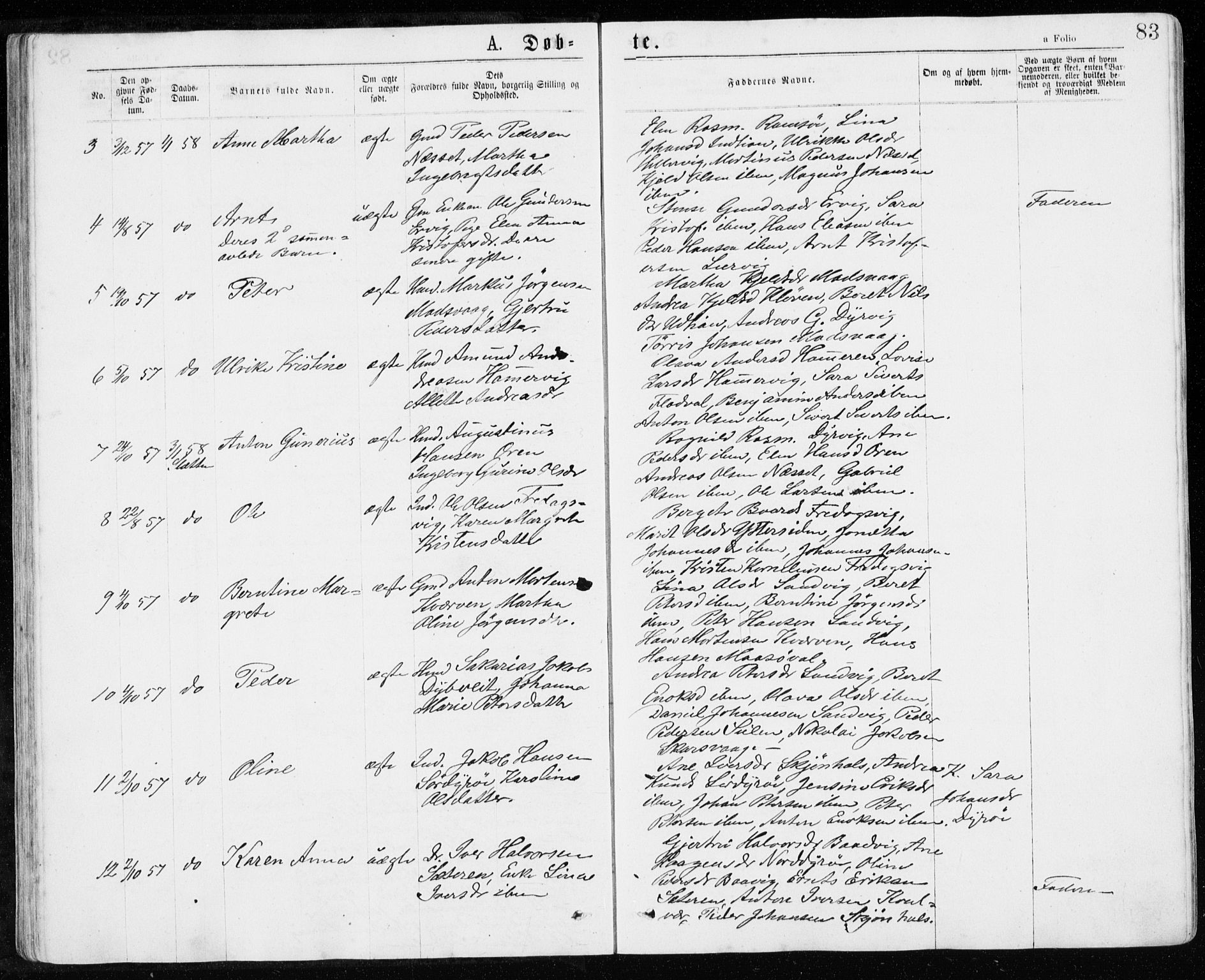 Ministerialprotokoller, klokkerbøker og fødselsregistre - Sør-Trøndelag, SAT/A-1456/640/L0576: Parish register (official) no. 640A01, 1846-1876, p. 83