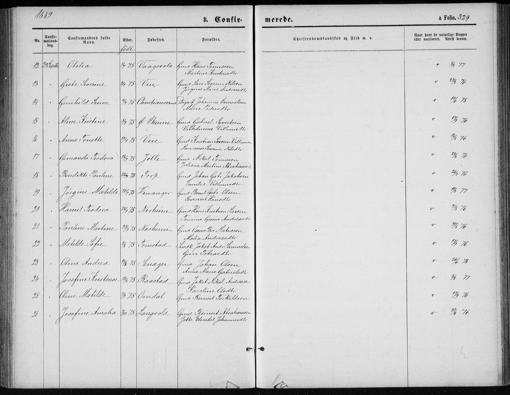 Lista sokneprestkontor, AV/SAK-1111-0027/F/Fb/L0004: Parish register (copy) no. B 4, 1877-1891, p. 329