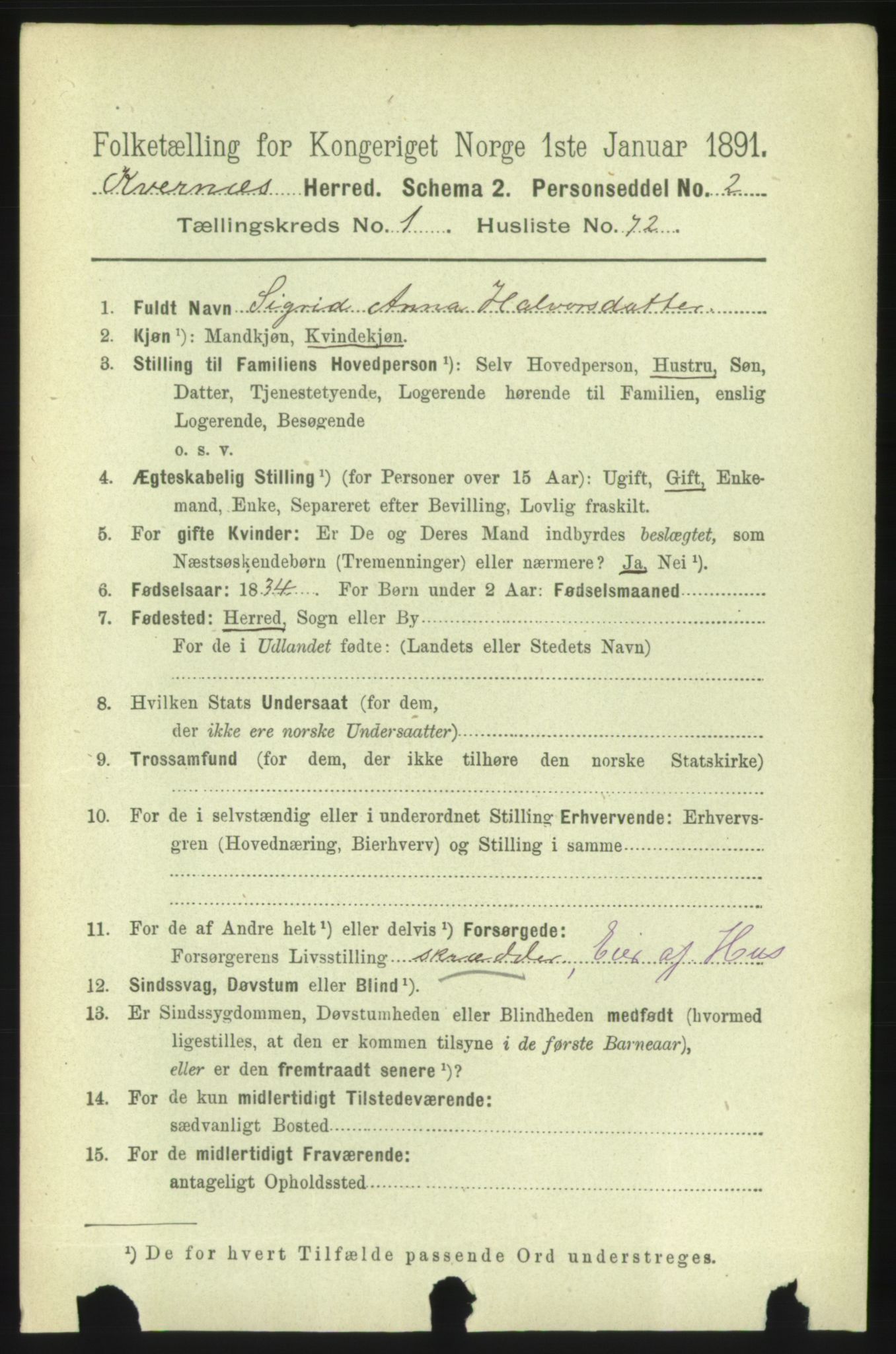 RA, 1891 census for 1553 Kvernes, 1891, p. 633