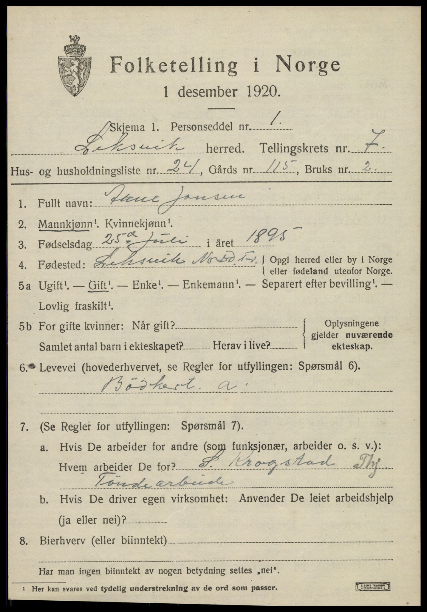 SAT, 1920 census for Leksvik, 1920, p. 6348