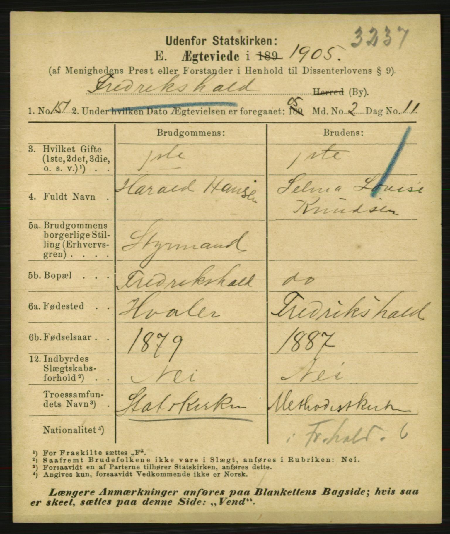 Statistisk sentralbyrå, Sosiodemografiske emner, Befolkning, AV/RA-S-2228/E/L0003: Fødte, gifte, døde dissentere., 1905, p. 1679