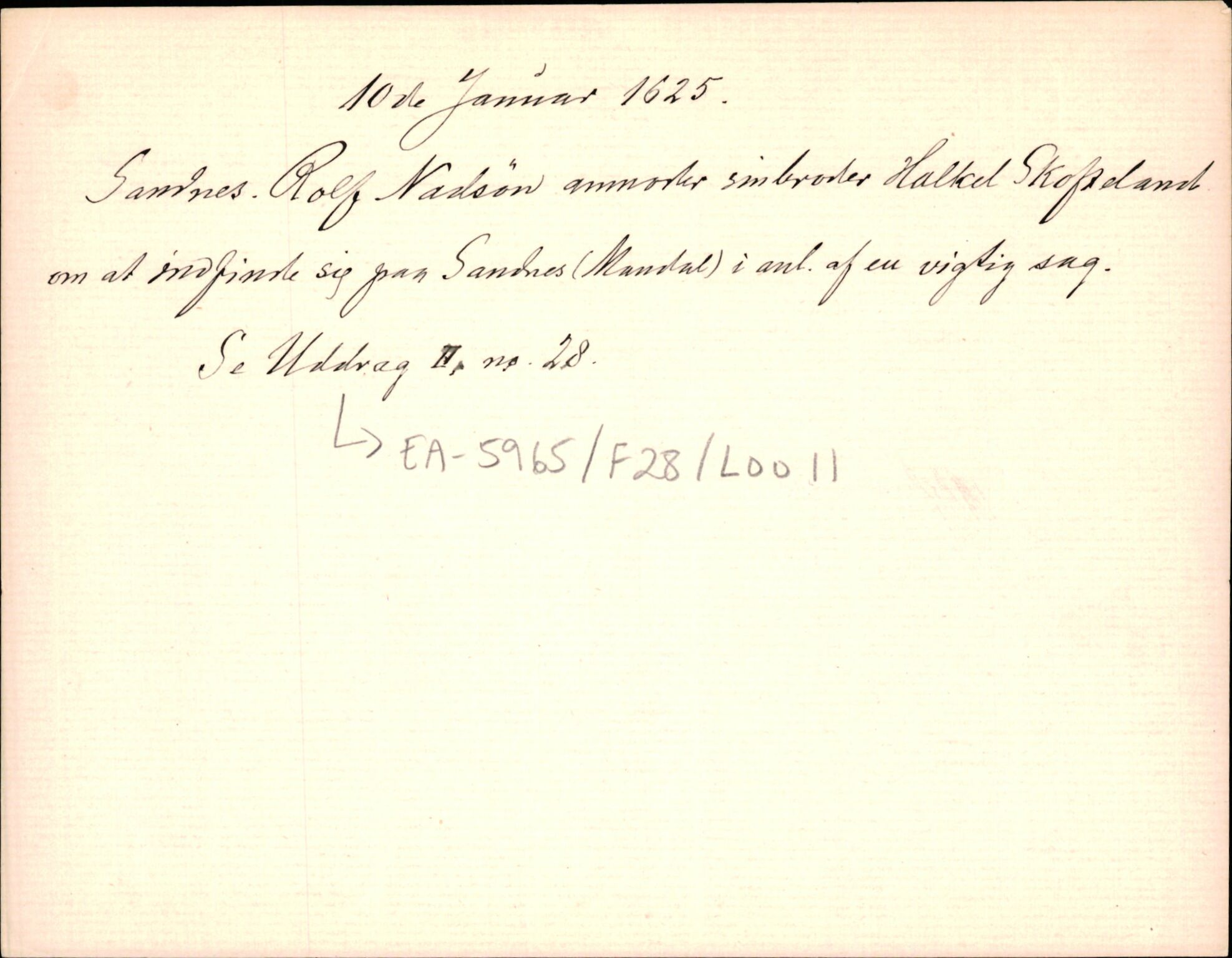 Riksarkivets diplomsamling, AV/RA-EA-5965/F35/F35d/L0003: Innlånte diplomer, seddelregister, 1621-1642, p. 105