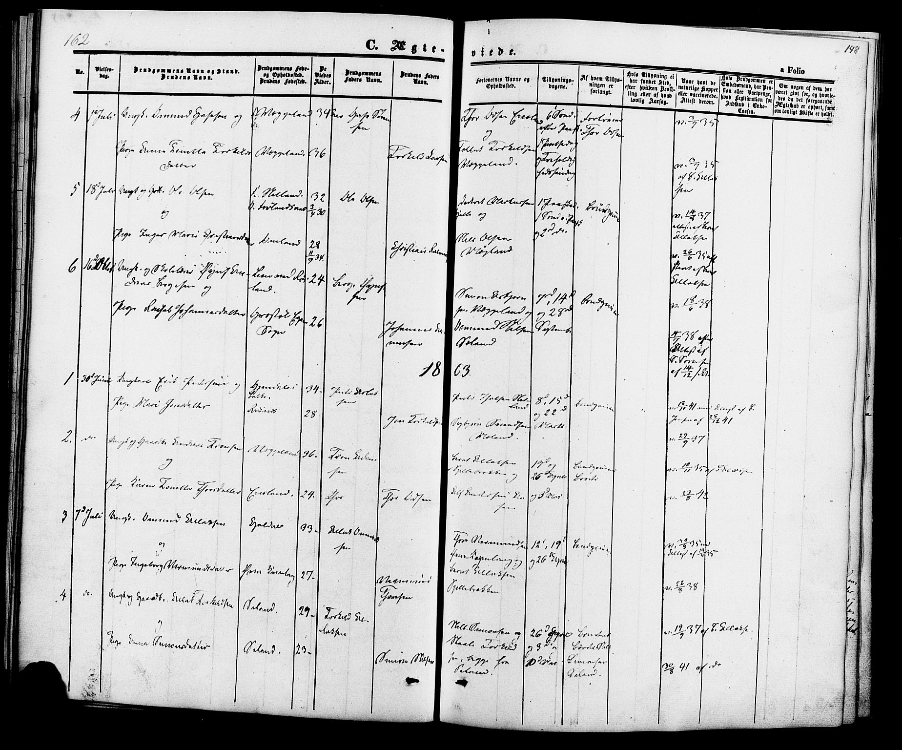 Fjotland sokneprestkontor, SAK/1111-0010/F/Fa/L0001: Parish register (official) no. A 1, 1850-1879, p. 148