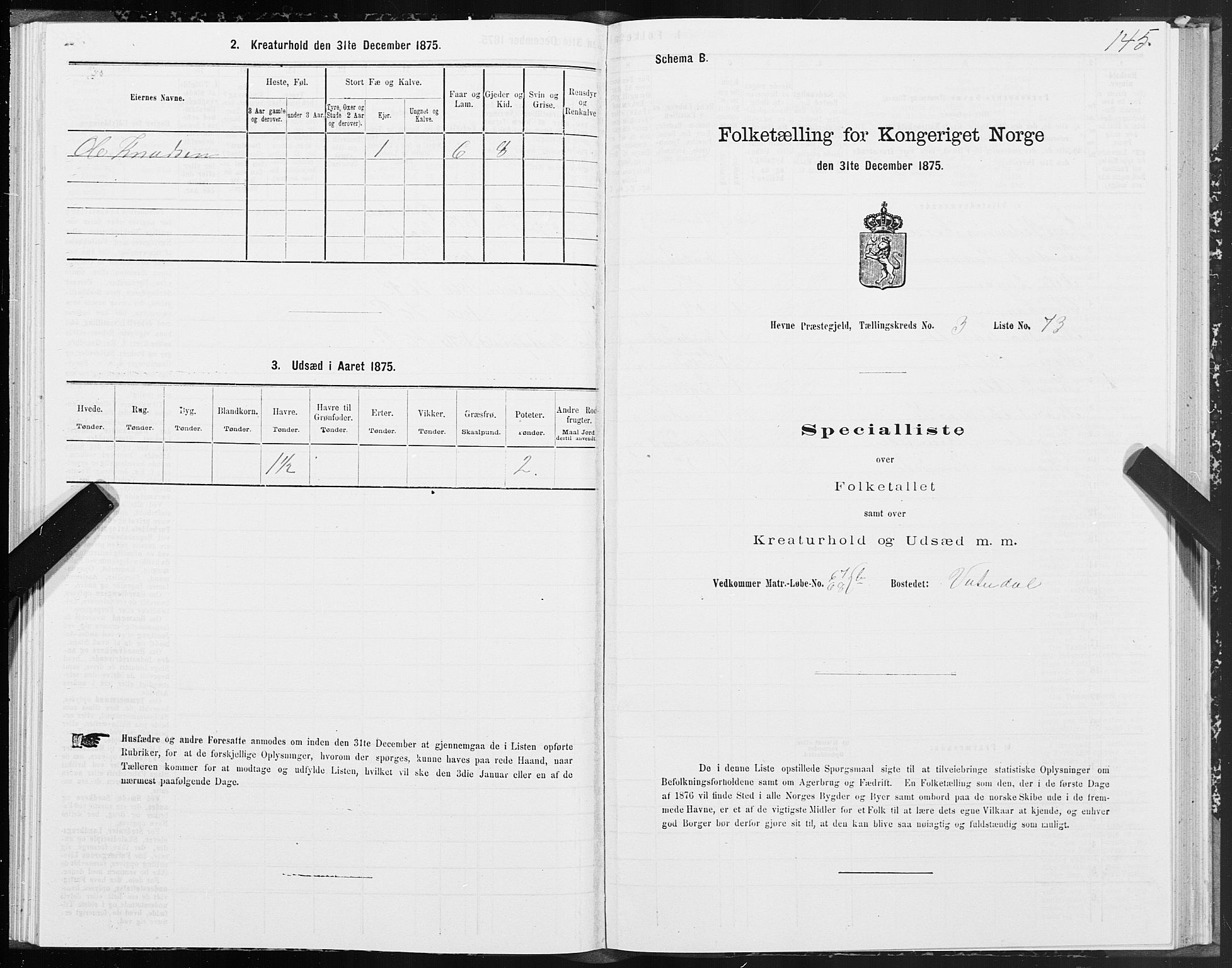 SAT, 1875 census for 1612P Hemne, 1875, p. 2145