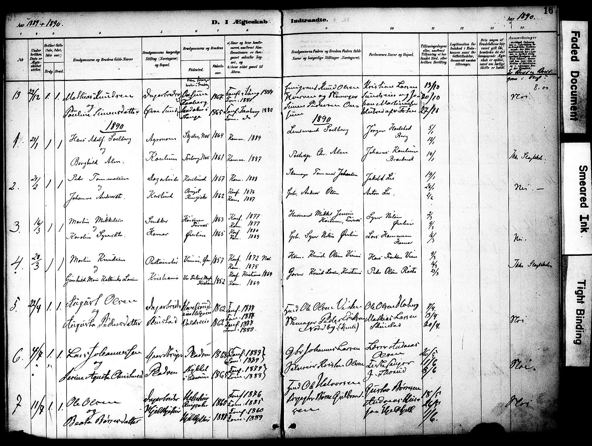 Nes prestekontor, Hedmark, AV/SAH-PREST-020/K/Ka/L0008: Parish register (official) no. 8, 1883-1905, p. 16