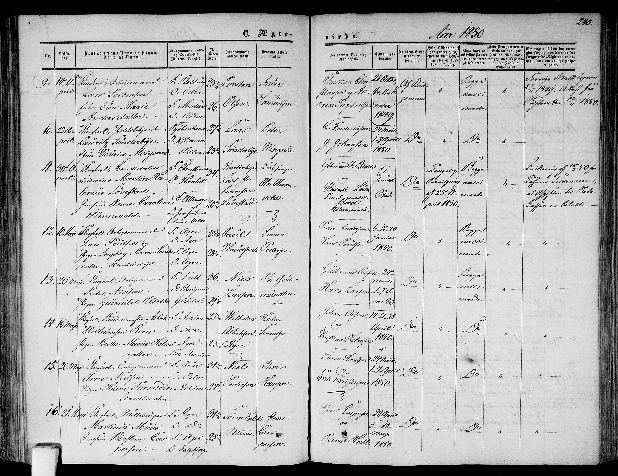 Gamlebyen prestekontor Kirkebøker, AV/SAO-A-10884/F/Fa/L0004: Parish register (official) no. 4, 1850-1857, p. 240