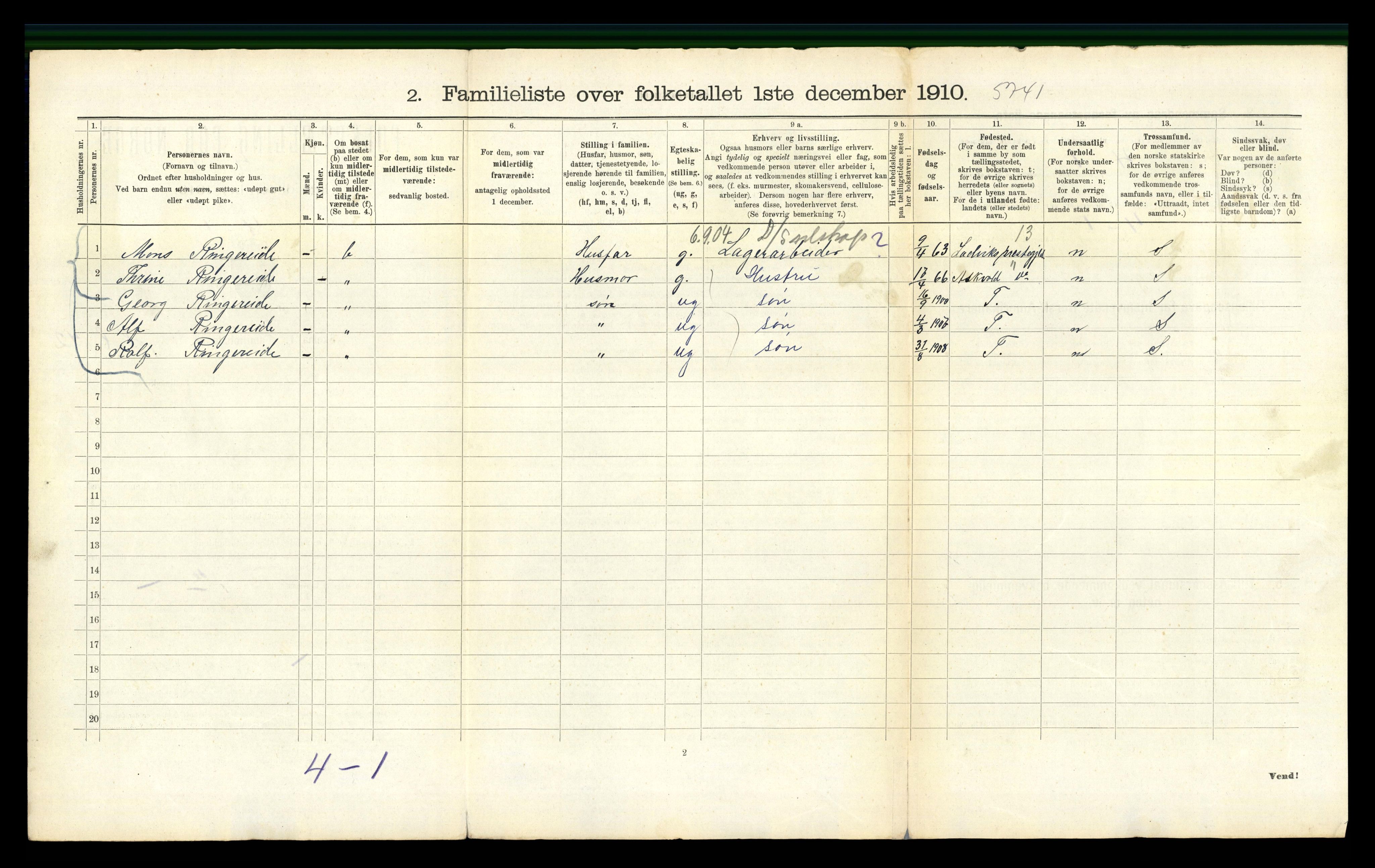 RA, 1910 census for Bergen, 1910, p. 9418