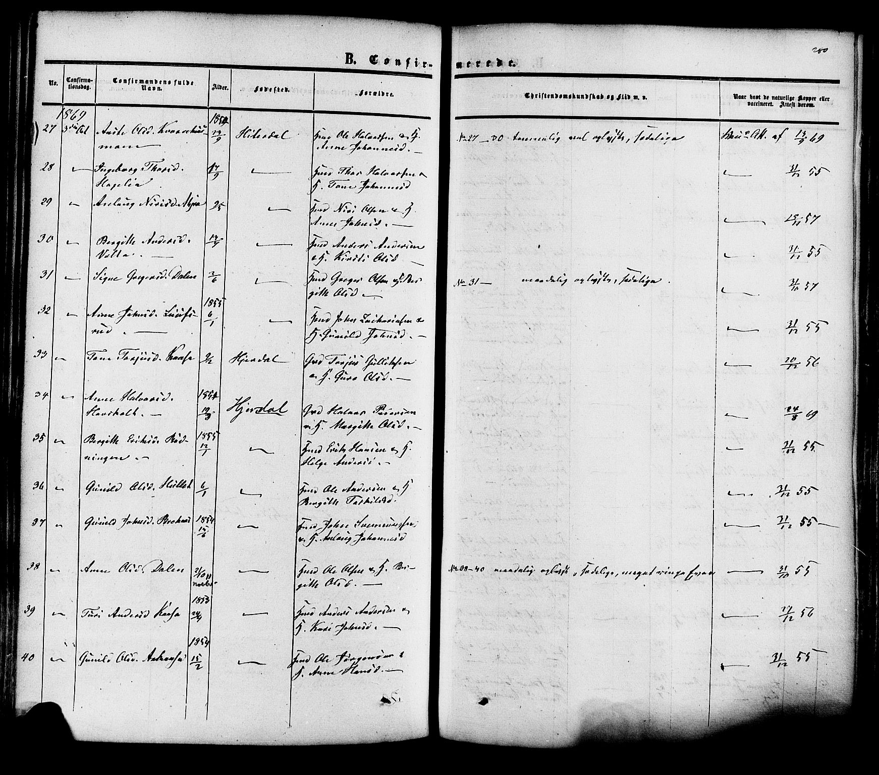 Heddal kirkebøker, AV/SAKO-A-268/F/Fa/L0007: Parish register (official) no. I 7, 1855-1877, p. 280