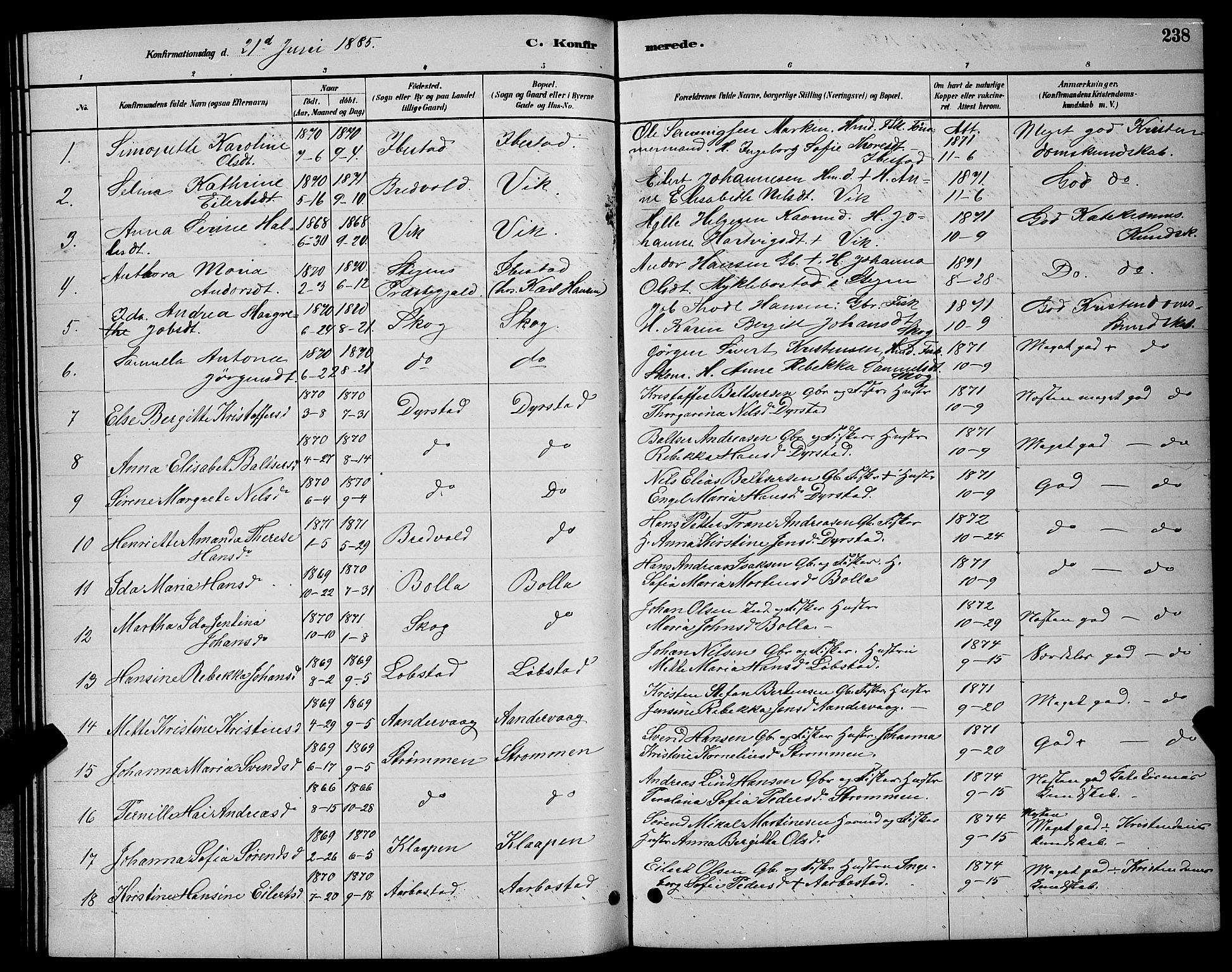 Ibestad sokneprestembete, SATØ/S-0077/H/Ha/Hab/L0007klokker: Parish register (copy) no. 7, 1879-1889, p. 238